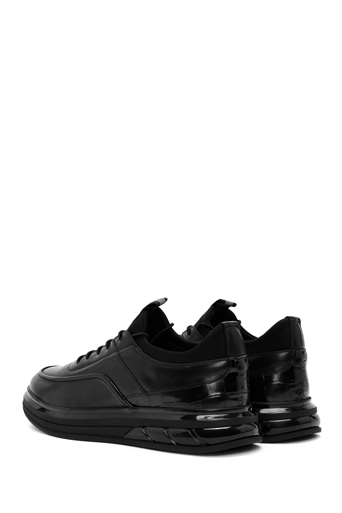 Erkek Siyah Bağcıklı Deri Casual Sneaker - Image 5
