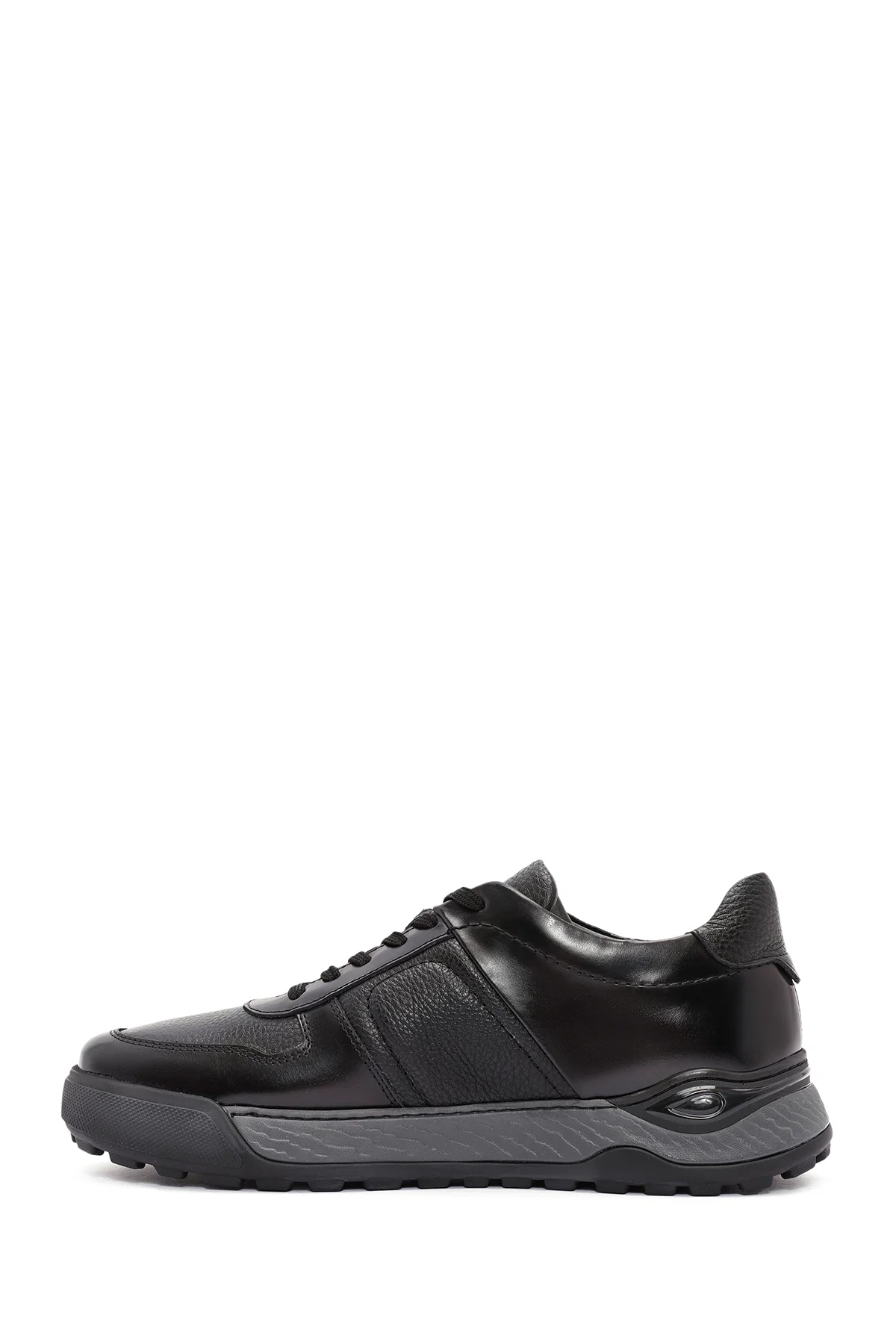 Erkek Siyah Bağcıklı Deri Casual Sneaker - Image 2