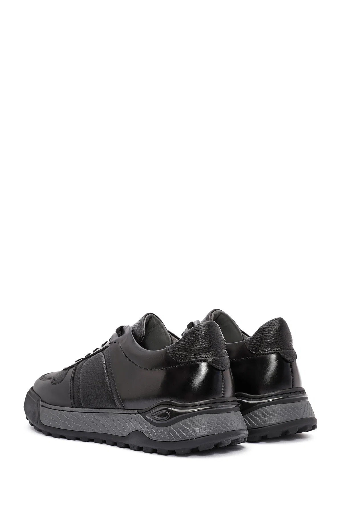 Erkek Siyah Bağcıklı Deri Casual Sneaker - Image 5