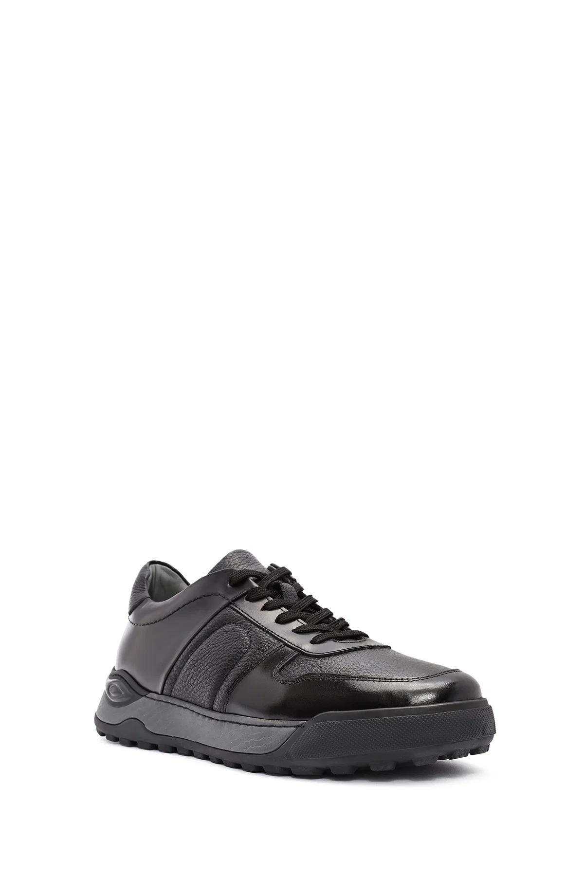 Erkek Siyah Bağcıklı Deri Casual Sneaker - Image 6
