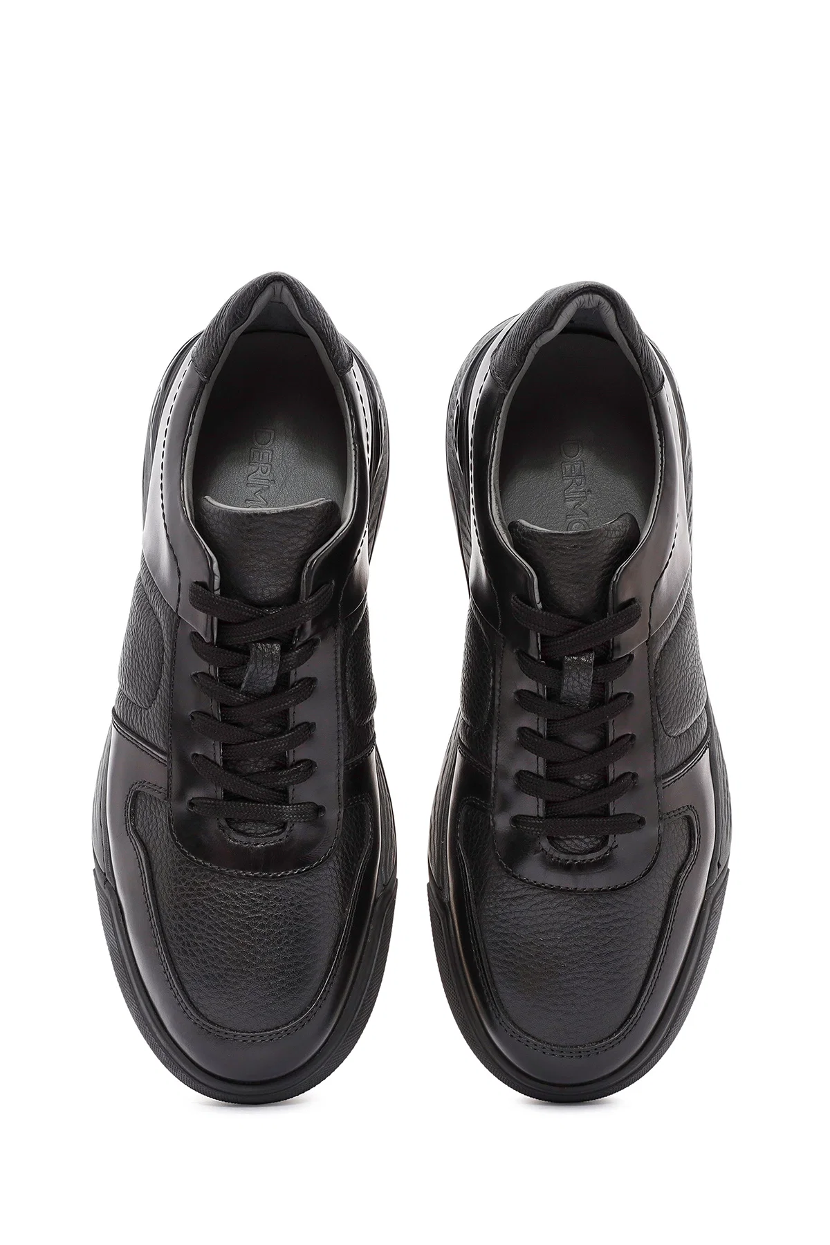 Erkek Siyah Bağcıklı Deri Casual Sneaker - Image 7