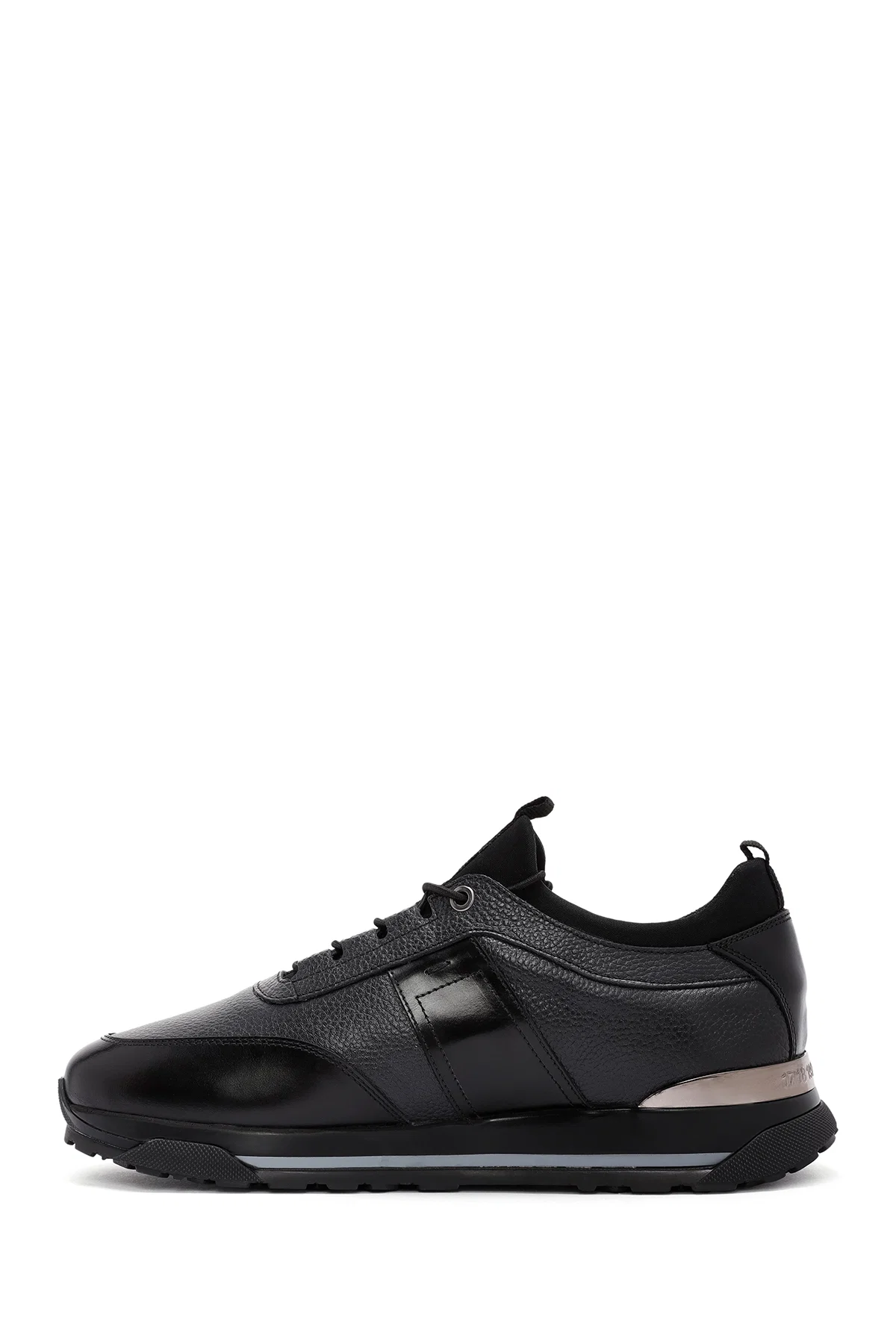Erkek Siyah Bağcıklı Deri Casual Sneaker - Image 2