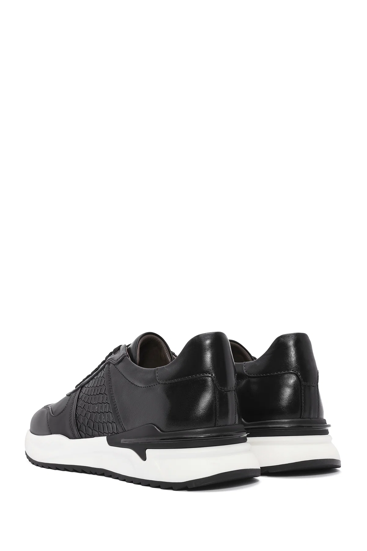 Erkek Siyah Bağcıklı Deri Casual Sneaker - Image 5