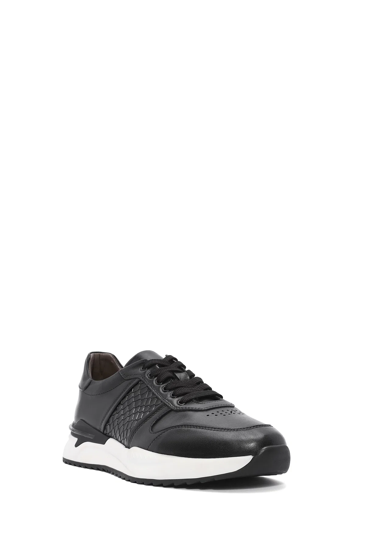 Erkek Siyah Bağcıklı Deri Casual Sneaker - Image 6