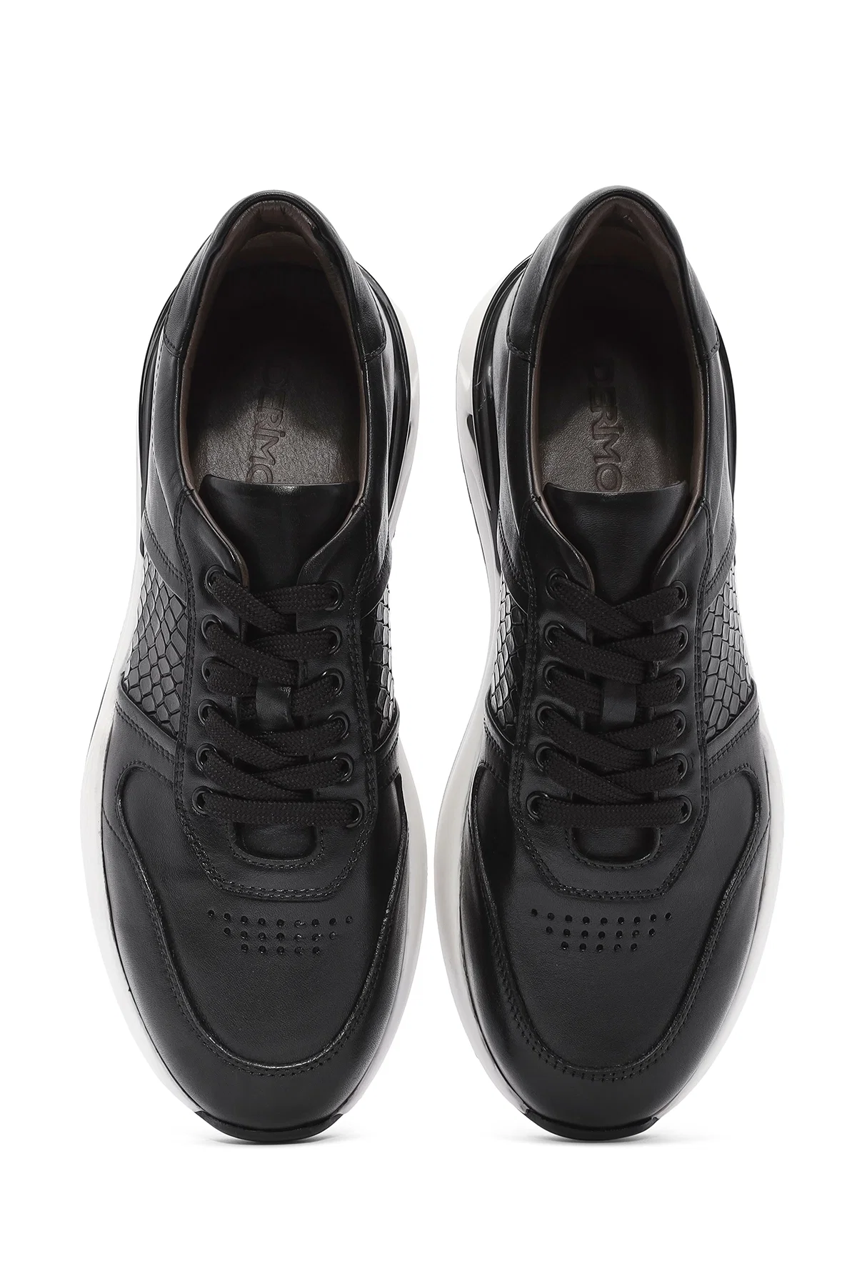 Erkek Siyah Bağcıklı Deri Casual Sneaker - Image 7