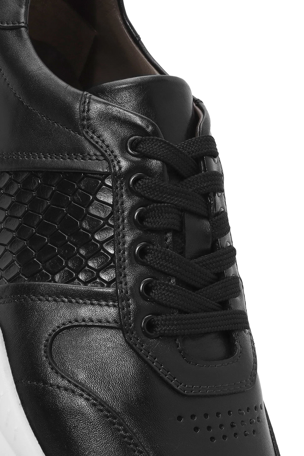 Erkek Siyah Bağcıklı Deri Casual Sneaker - Image 9