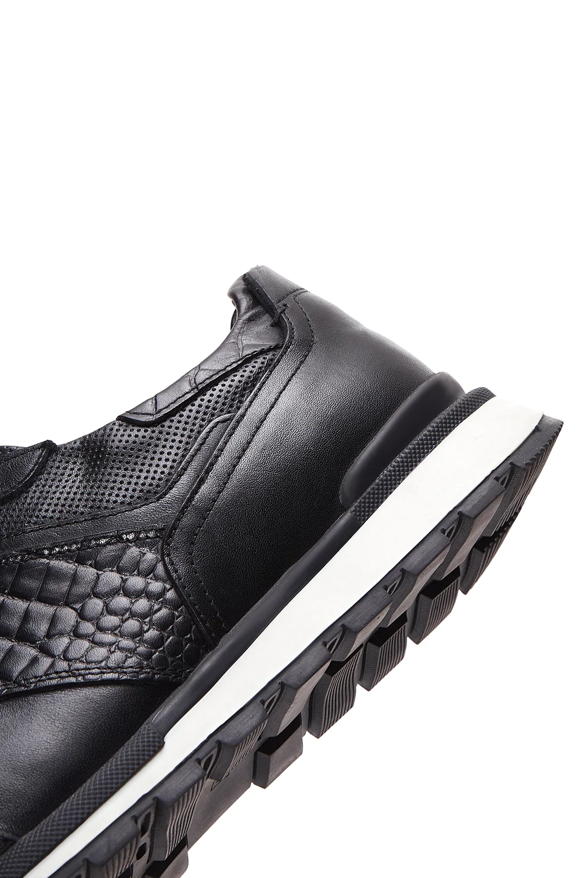 Erkek Siyah Bağcıklı Deri Casual Sneaker - Image 7