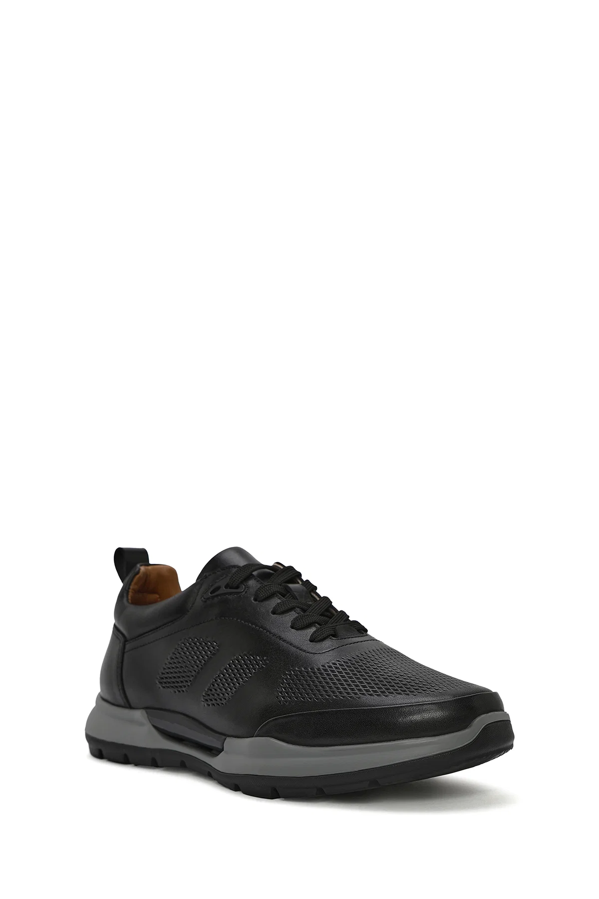 Erkek Siyah Bağcıklı Deri Casual Sneaker - Image 6