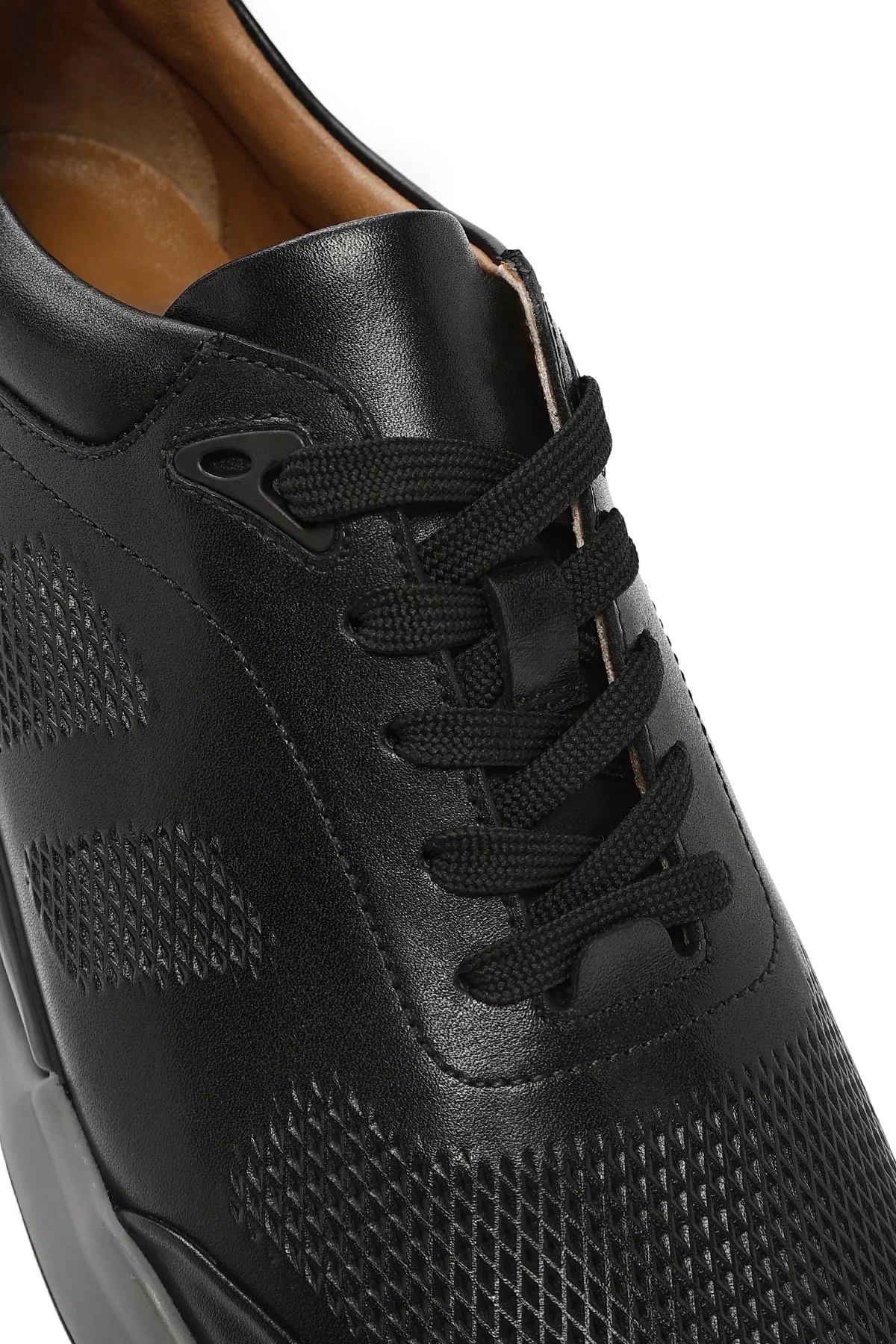 Erkek Siyah Bağcıklı Deri Casual Sneaker - Image 9