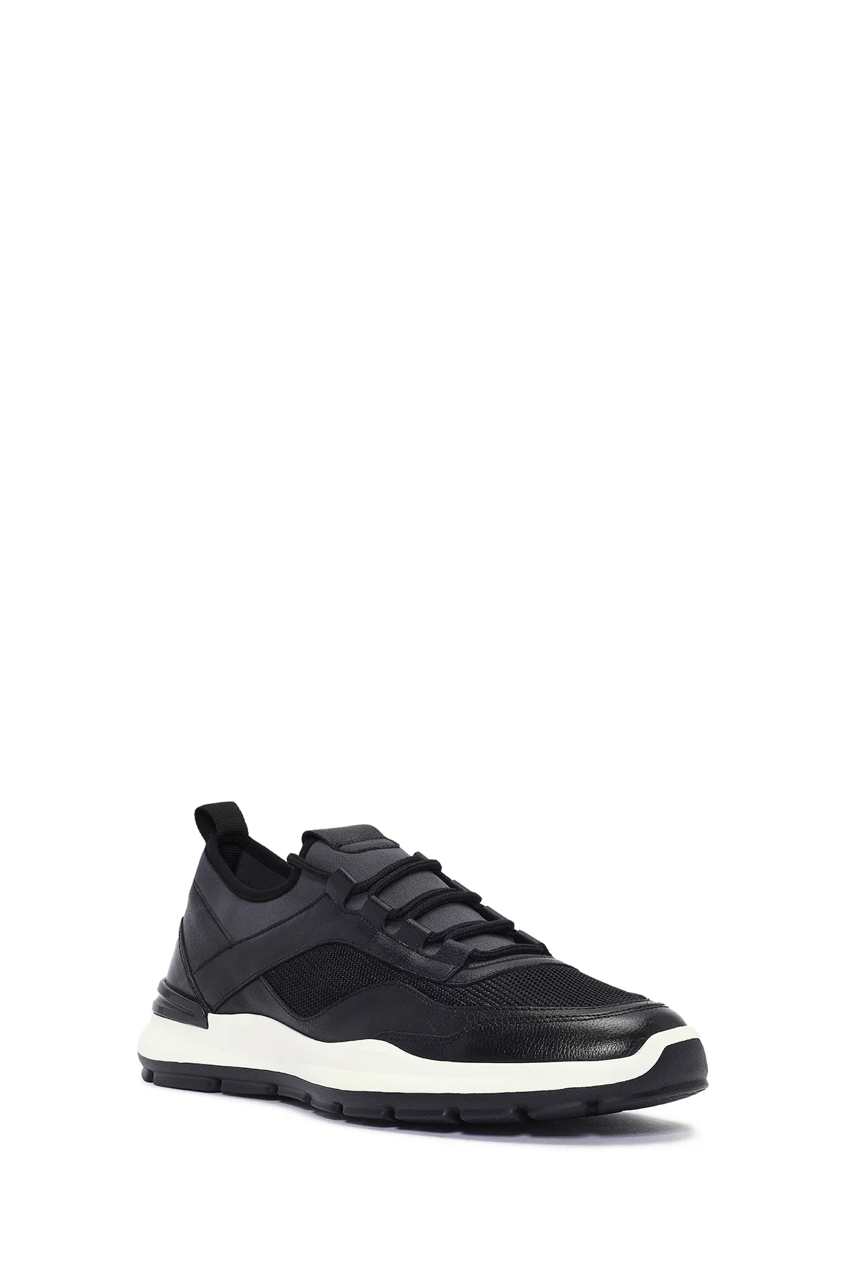 Erkek Siyah Bağcıklı Deri Casual Sneaker - Image 6