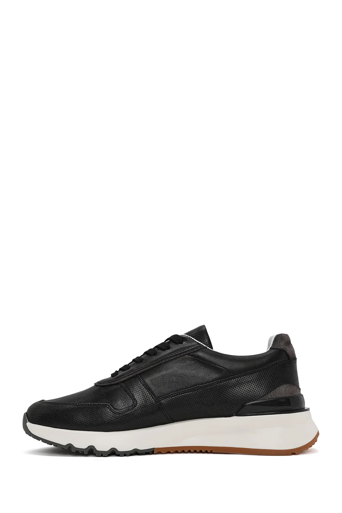 Erkek Siyah Bağcıklı Deri Casual Sneaker - Image 2