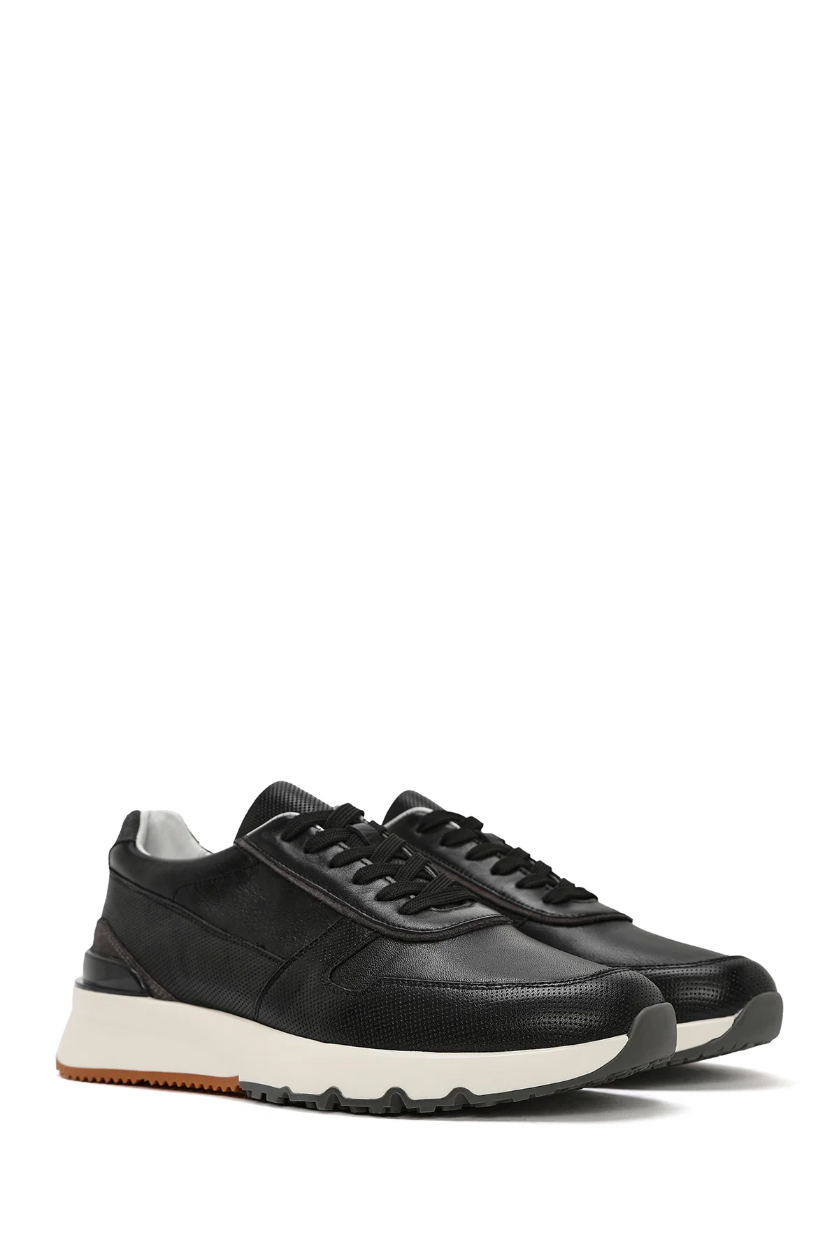 Erkek Siyah Bağcıklı Deri Casual Sneaker - Image 3