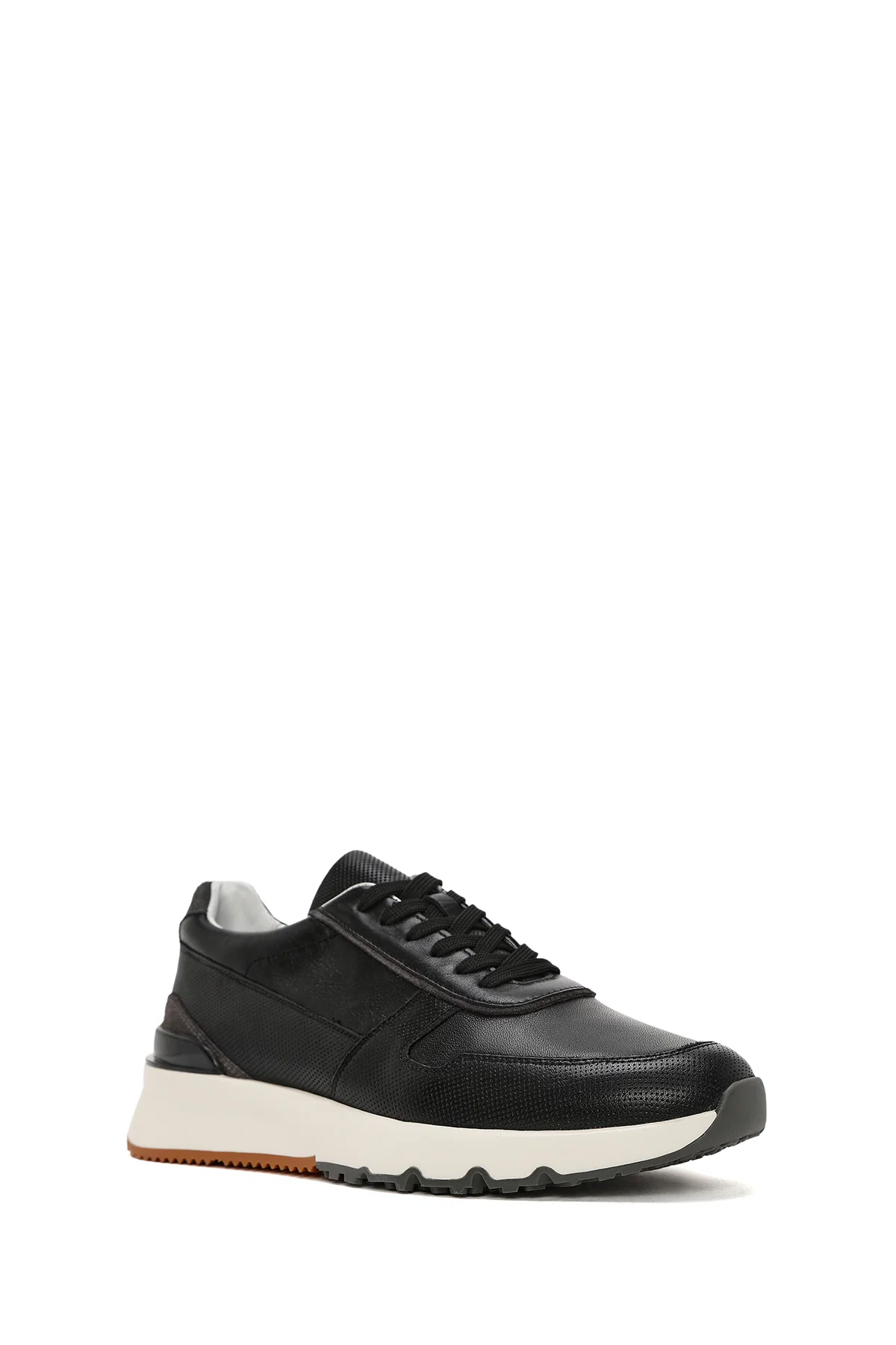 Erkek Siyah Bağcıklı Deri Casual Sneaker - Image 6