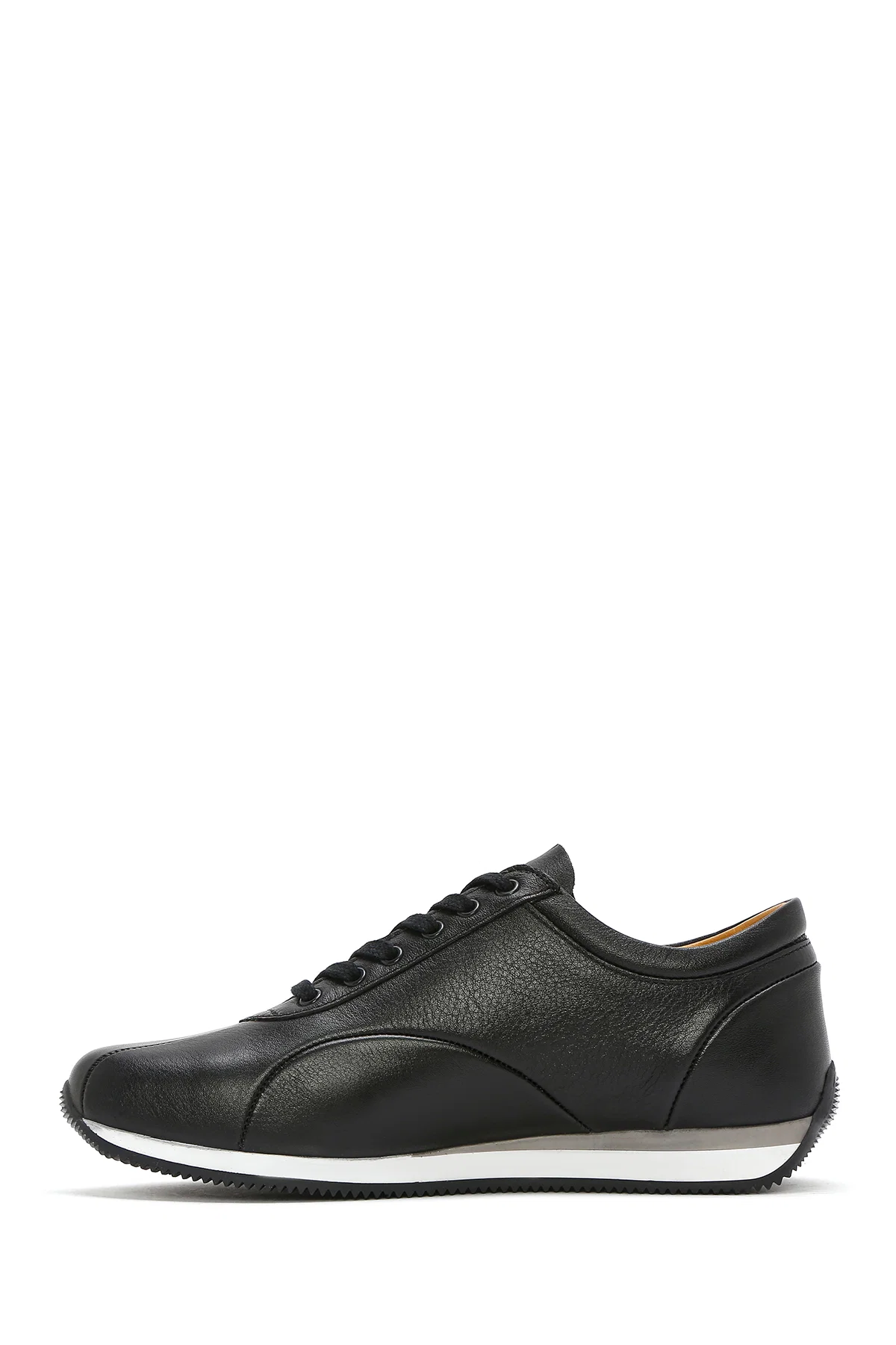 Erkek Siyah Bağcıklı Deri Casual Sneaker - Image 2