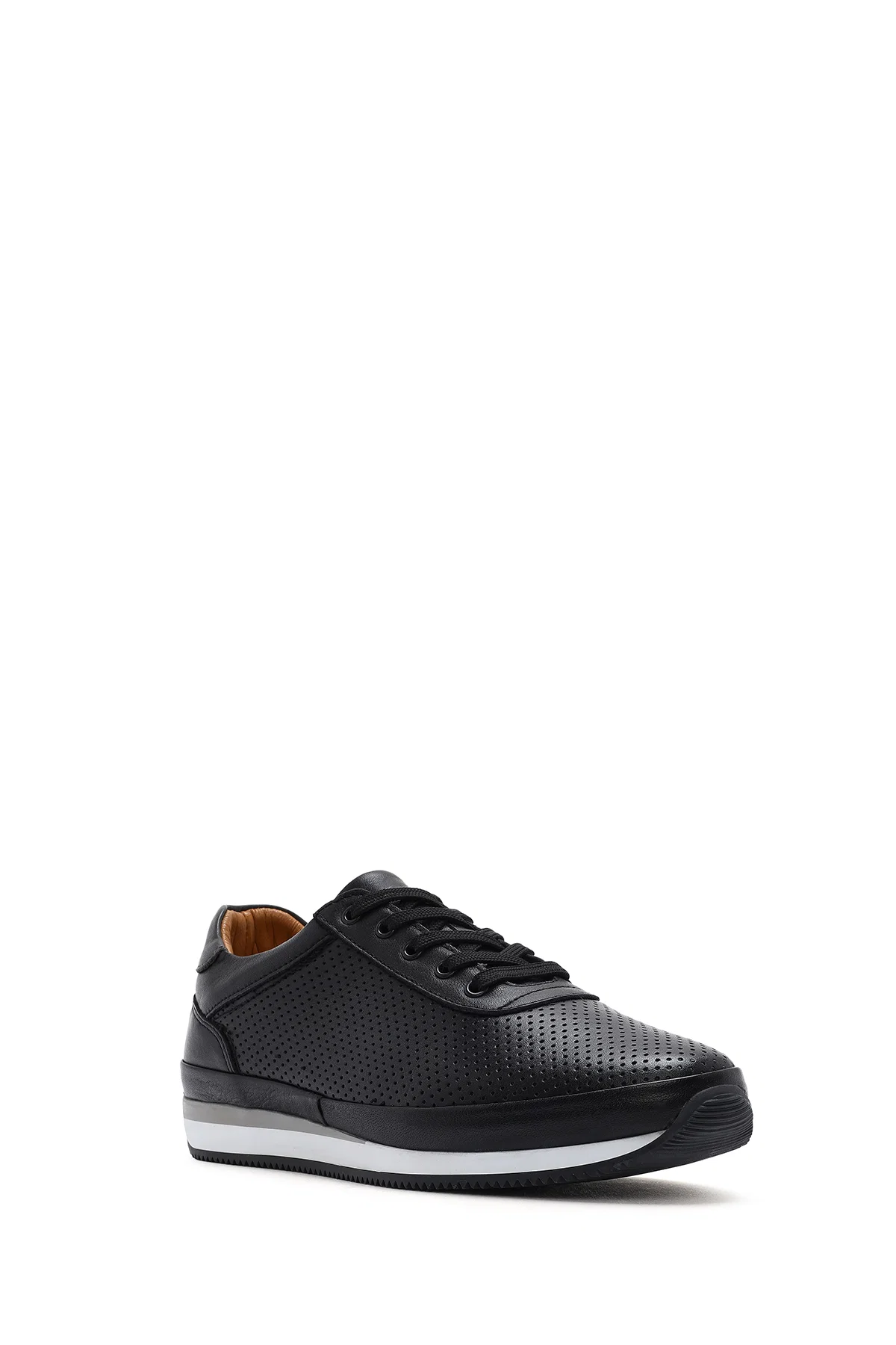 Erkek Siyah Bağcıklı Deri Casual Sneaker - Image 6