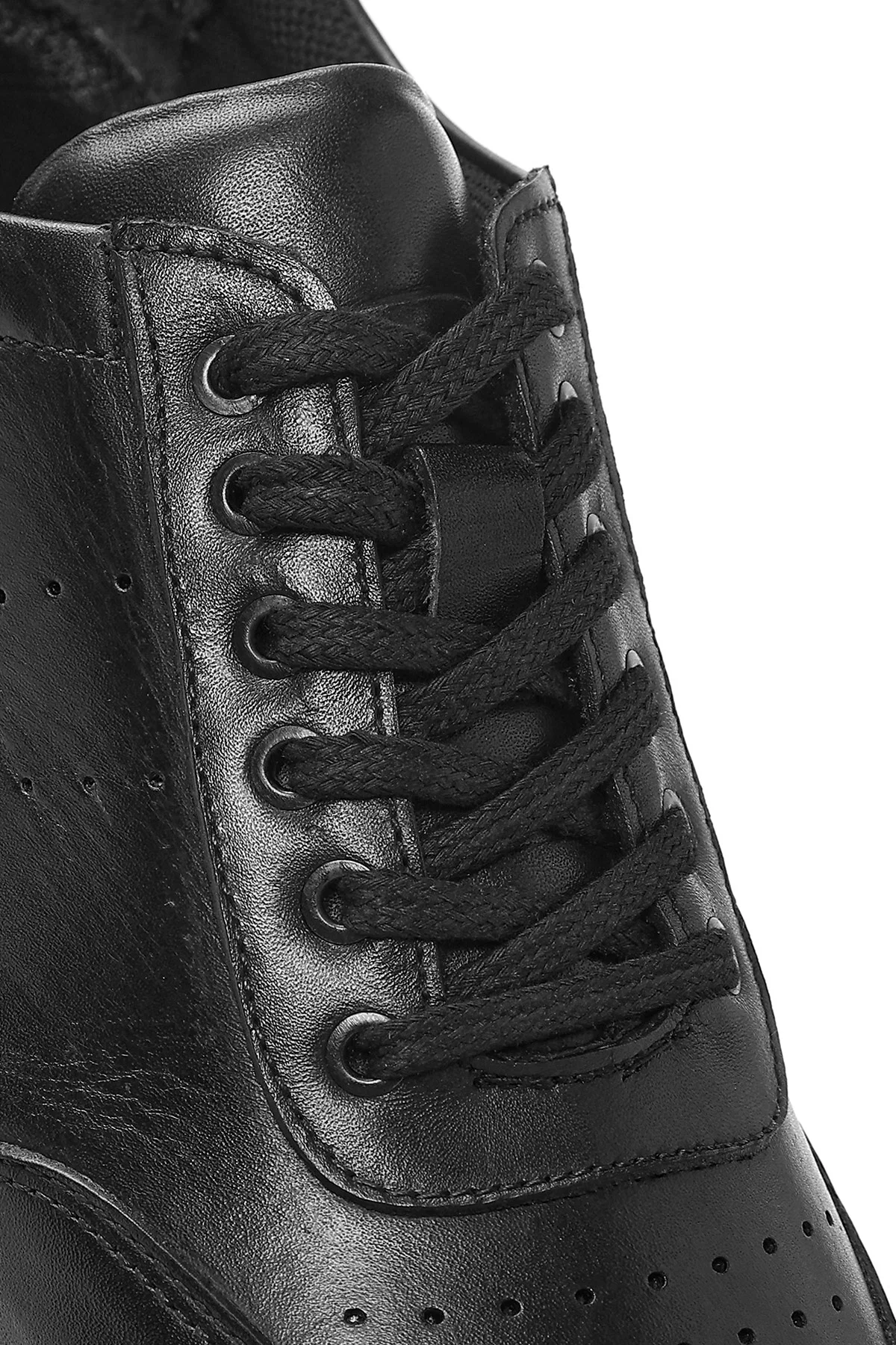 Erkek Siyah Bağcıklı Deri Casual Sneaker - Image 8