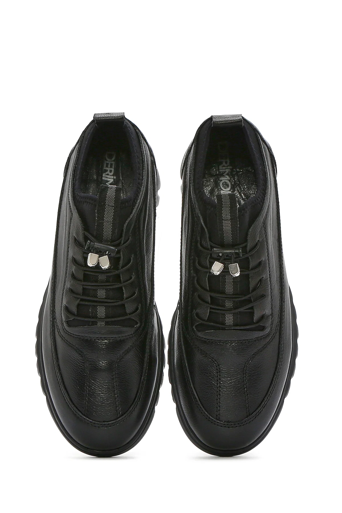 Erkek Siyah Bağcıklı Deri Casual Sneaker - Image 7
