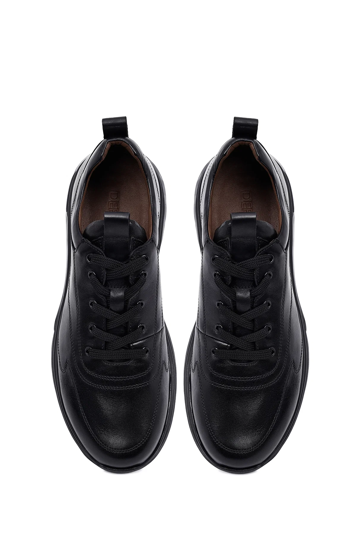 Erkek Siyah Bağcıklı Deri Casual Sneaker - Image 7