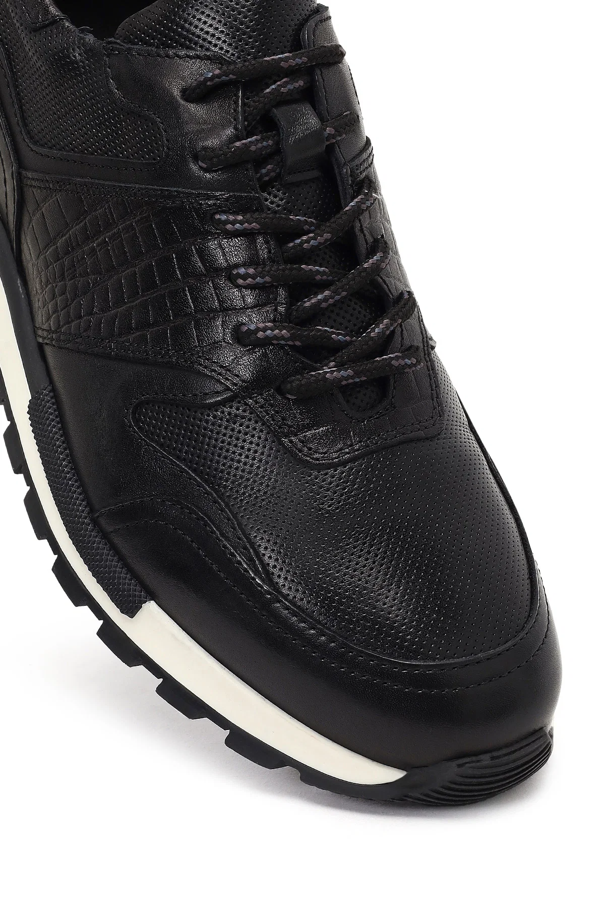 Erkek Siyah Bağcıklı Deri Casual Sneaker - Image 10