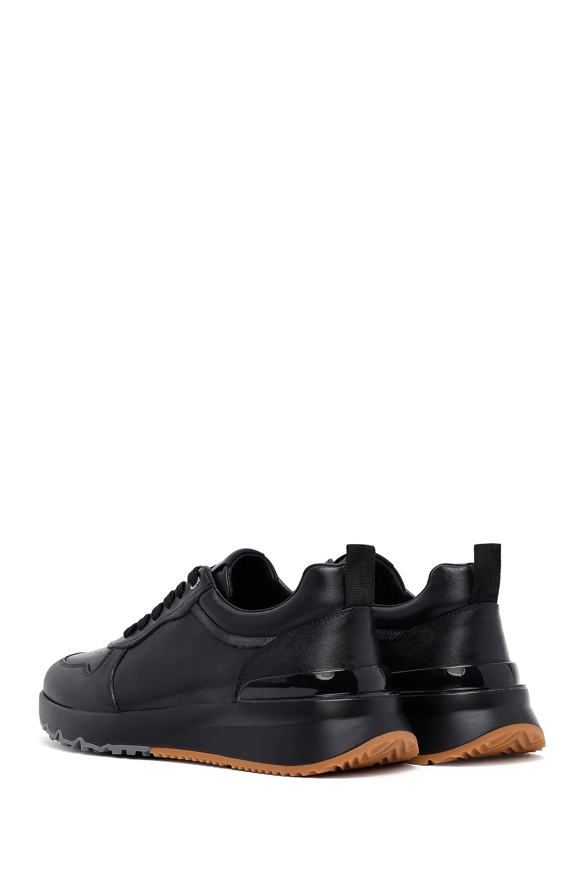 Erkek Siyah Bağcıklı Deri Casual Sneaker - Image 5