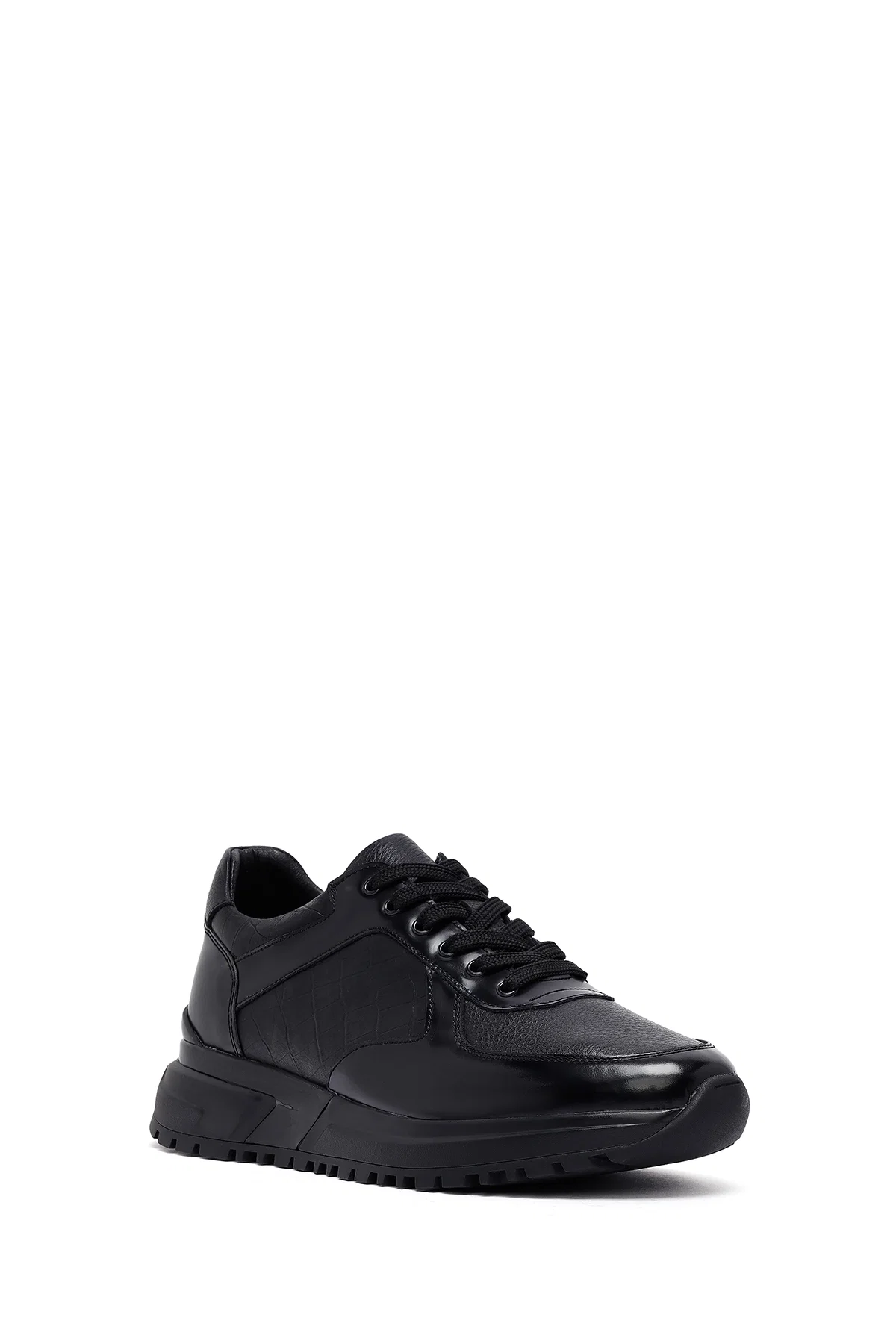 Erkek Siyah Bağcıklı Deri Casual Sneaker - Image 6