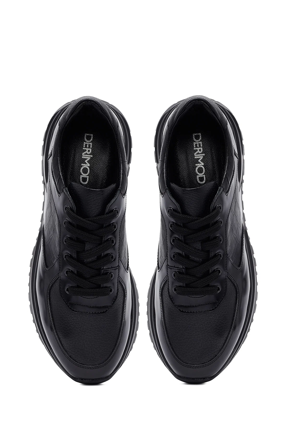 Erkek Siyah Bağcıklı Deri Casual Sneaker - Image 7