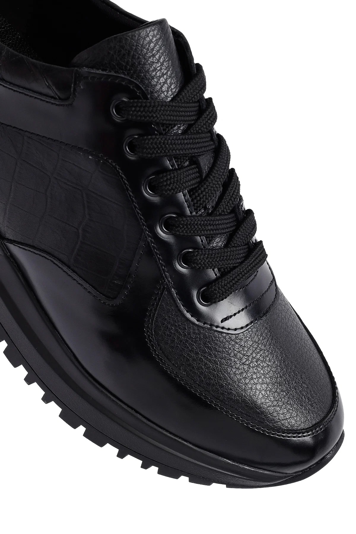 Erkek Siyah Bağcıklı Deri Casual Sneaker - Image 9