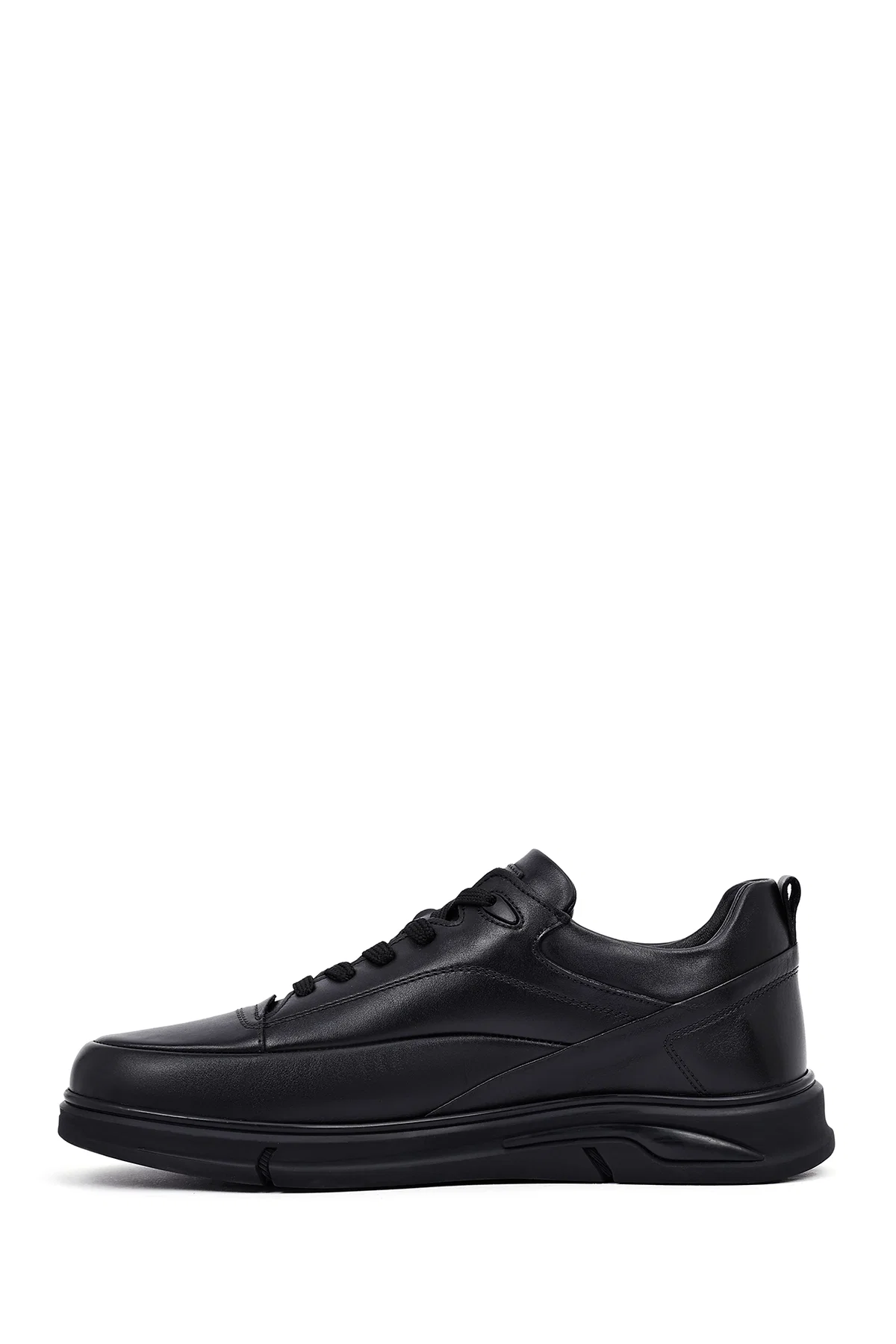 Erkek Siyah Bağcıklı Deri Casual Sneaker - Image 2