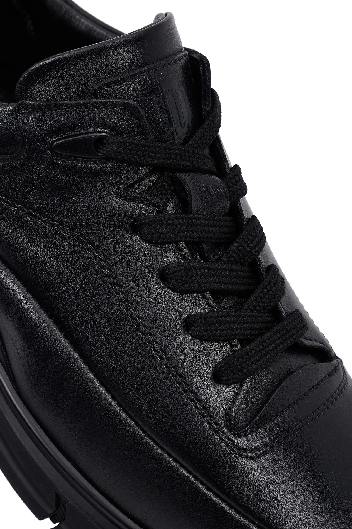 Erkek Siyah Bağcıklı Deri Casual Sneaker - Image 9
