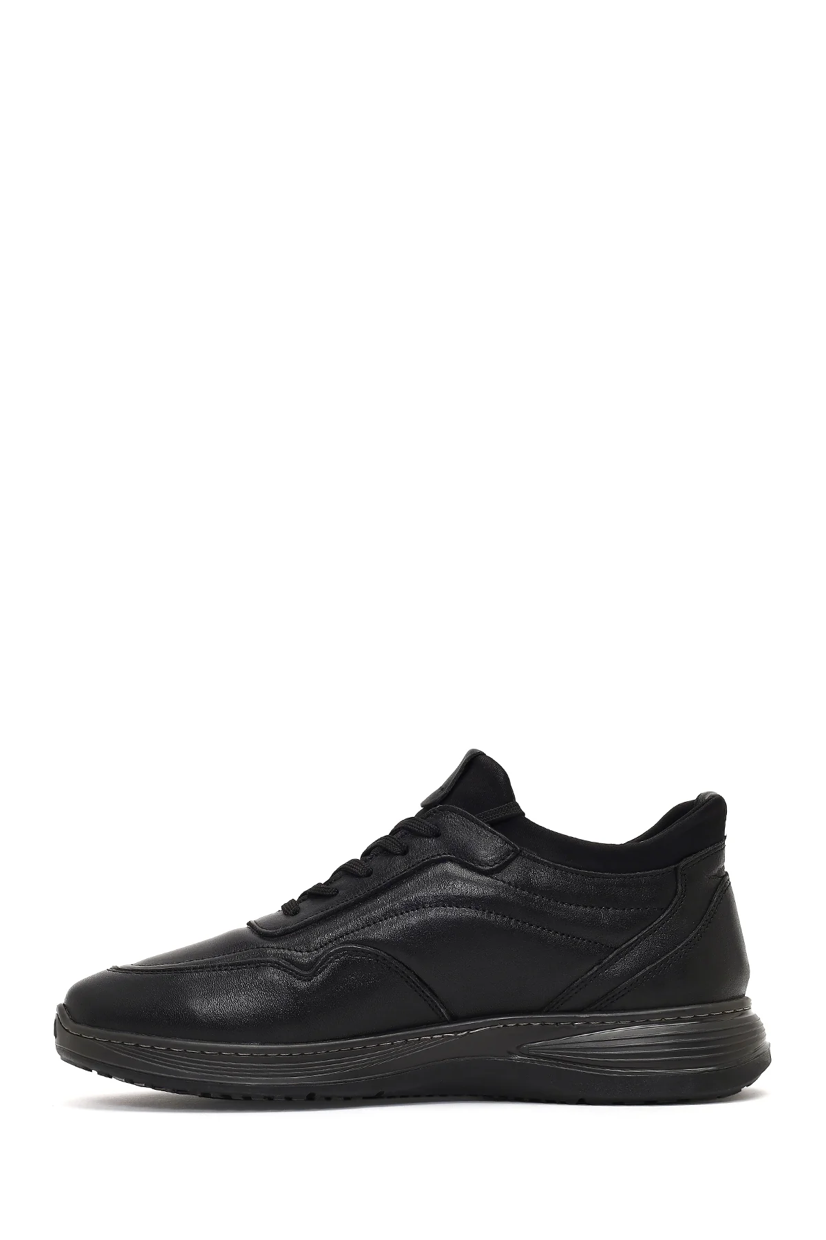 Erkek Siyah Bağcıklı Kalın Tabanlı Deri Casual Sneaker - Image 2