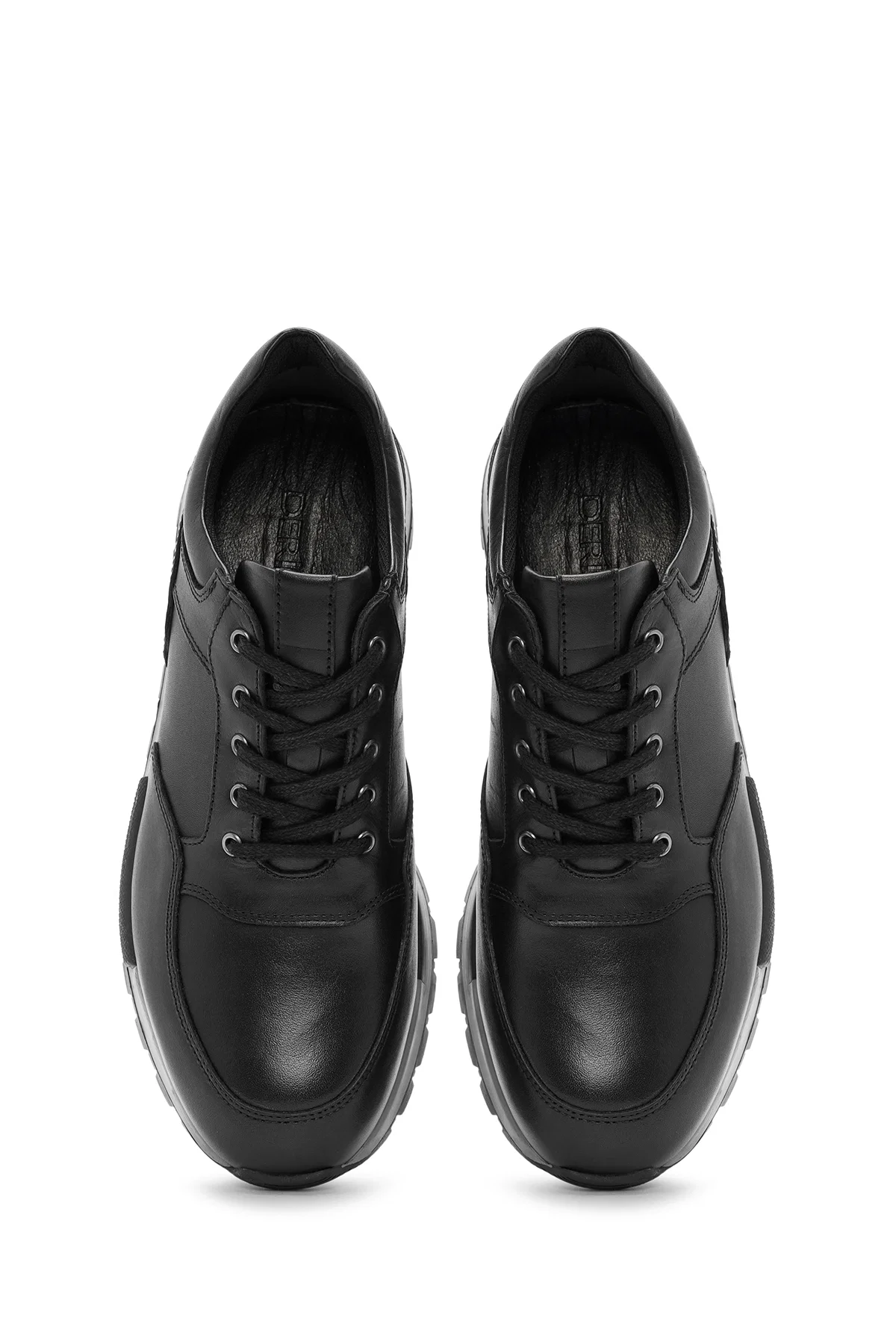 Erkek Siyah Bağcıklı Deri Casual Sneaker - Image 7