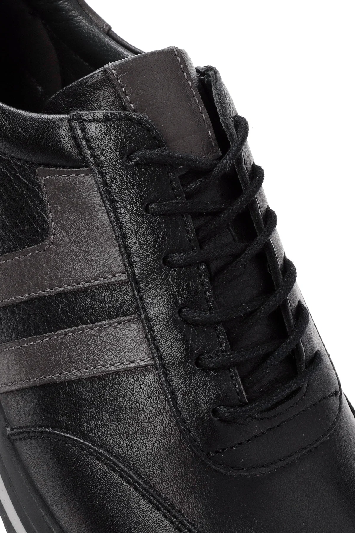 Erkek Siyah Bağcıklı Deri Casual Sneaker - Image 10