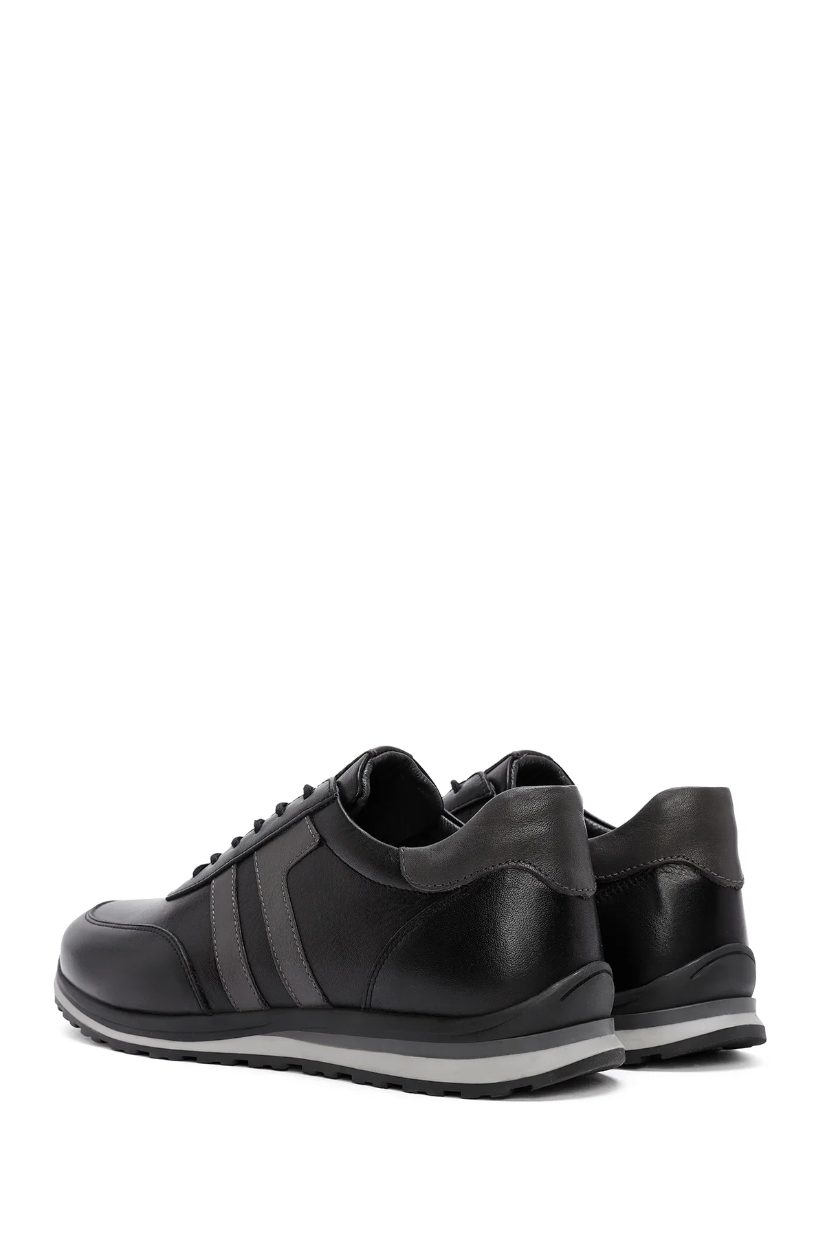 Erkek Siyah Bağcıklı Deri Casual Sneaker - Image 5