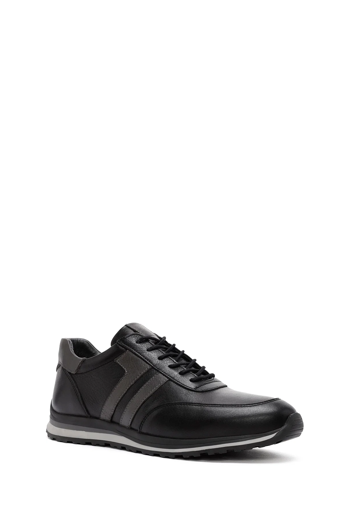 Erkek Siyah Bağcıklı Deri Casual Sneaker - Image 6