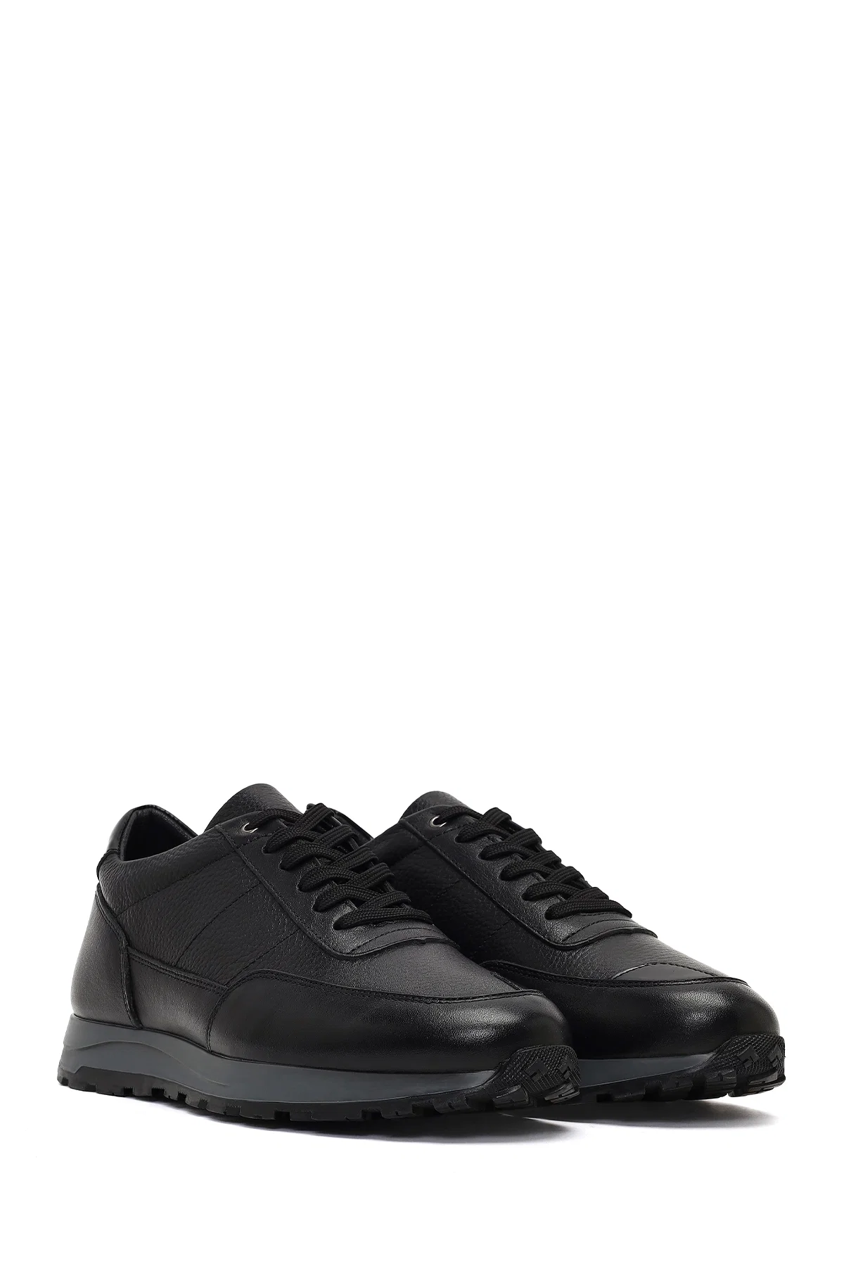 Erkek Siyah Bağcıklı Deri Casual Sneaker - Image 3