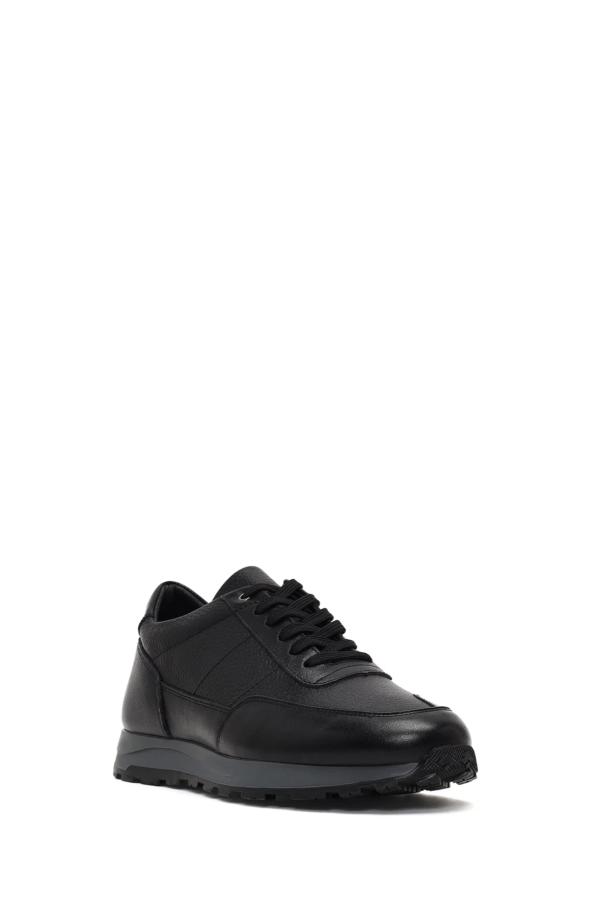 Erkek Siyah Bağcıklı Deri Casual Sneaker - Image 6
