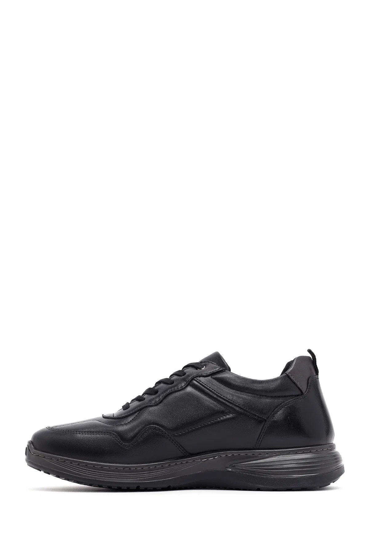 Erkek Siyah Bağcıklı Deri Casual Sneaker - Image 2