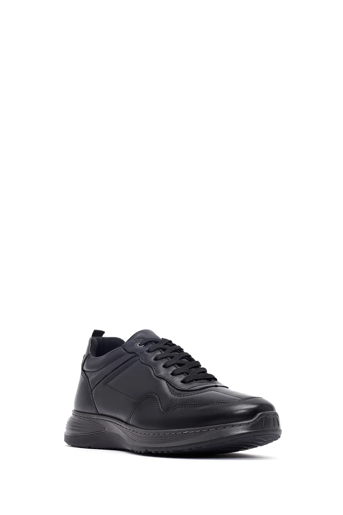 Erkek Siyah Bağcıklı Deri Casual Sneaker - Image 6