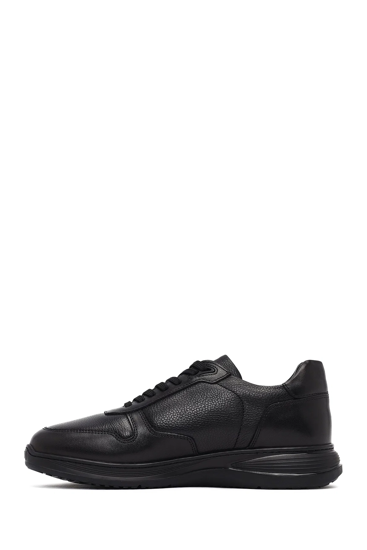 Erkek Siyah Bağcıklı Deri Casual Sneaker - Image 2