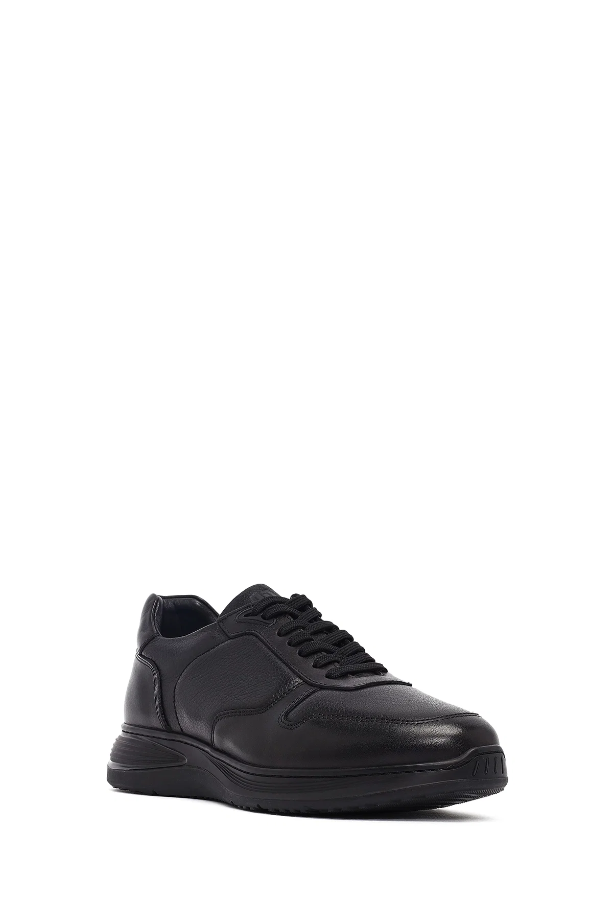 Erkek Siyah Bağcıklı Deri Casual Sneaker - Image 6
