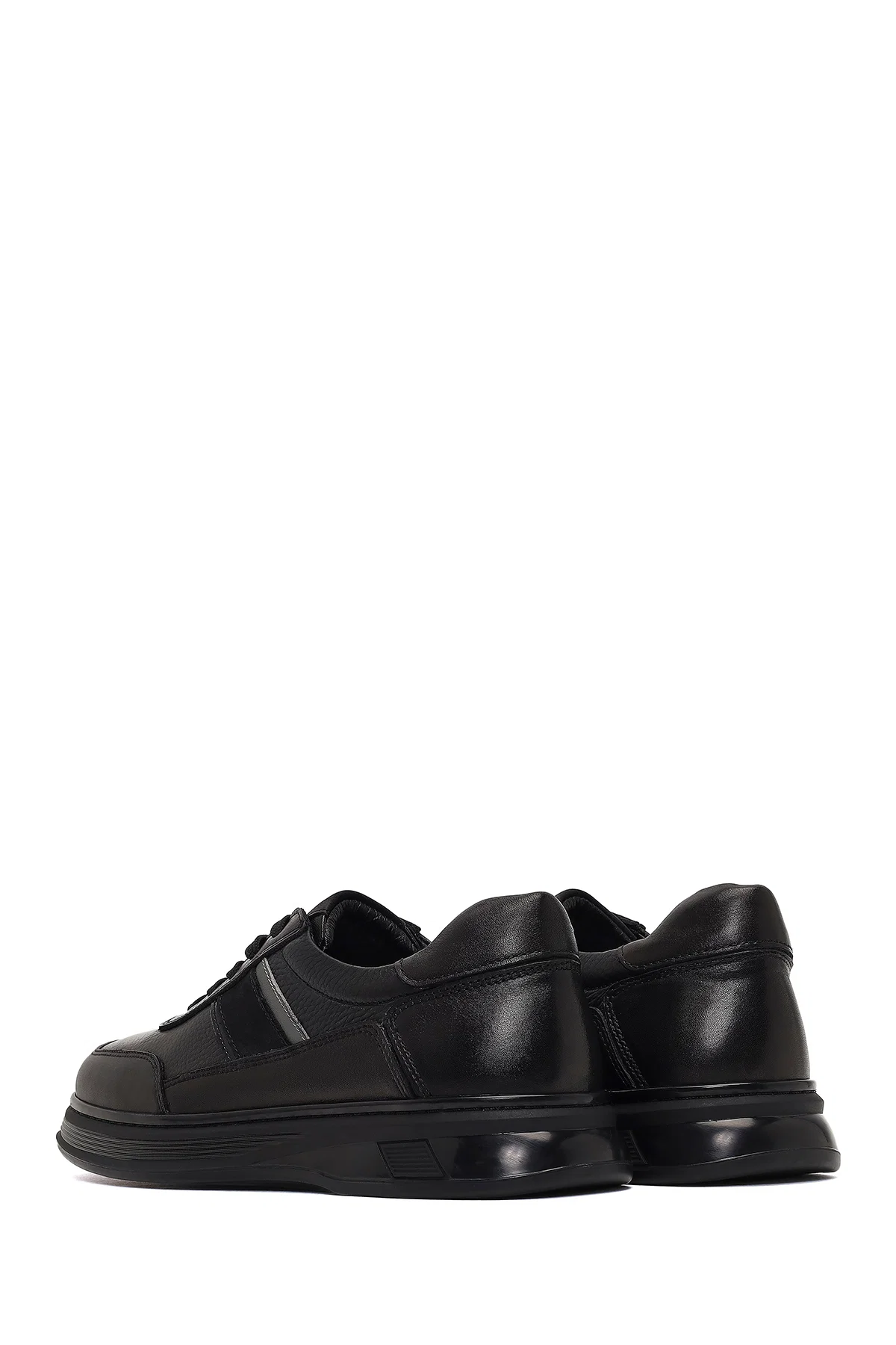 Erkek Siyah Bağcıklı Deri Casual Sneaker - Image 5