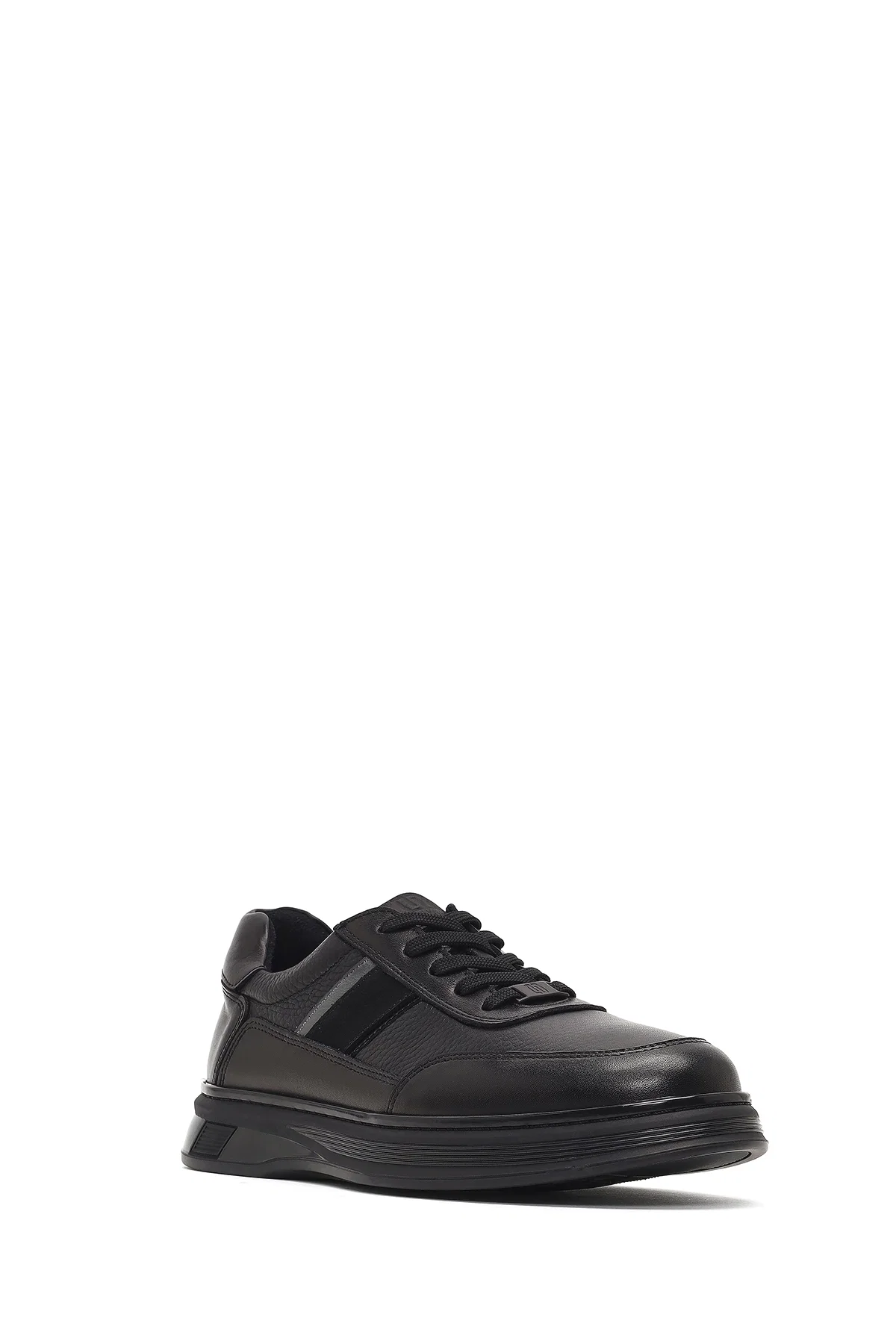 Erkek Siyah Bağcıklı Deri Casual Sneaker - Image 6