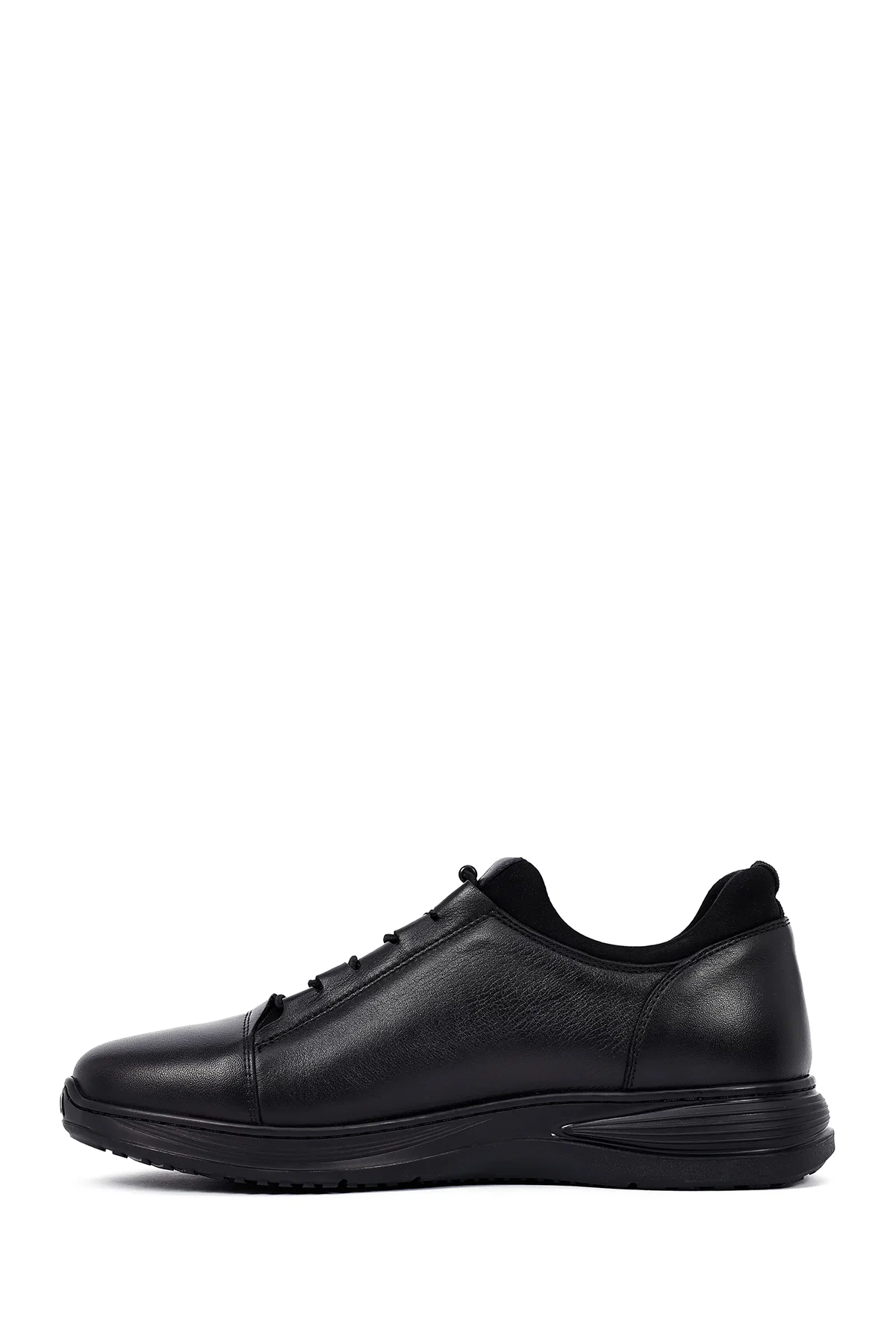 Erkek Siyah Bağcıklı Deri Casual Sneaker - Image 2