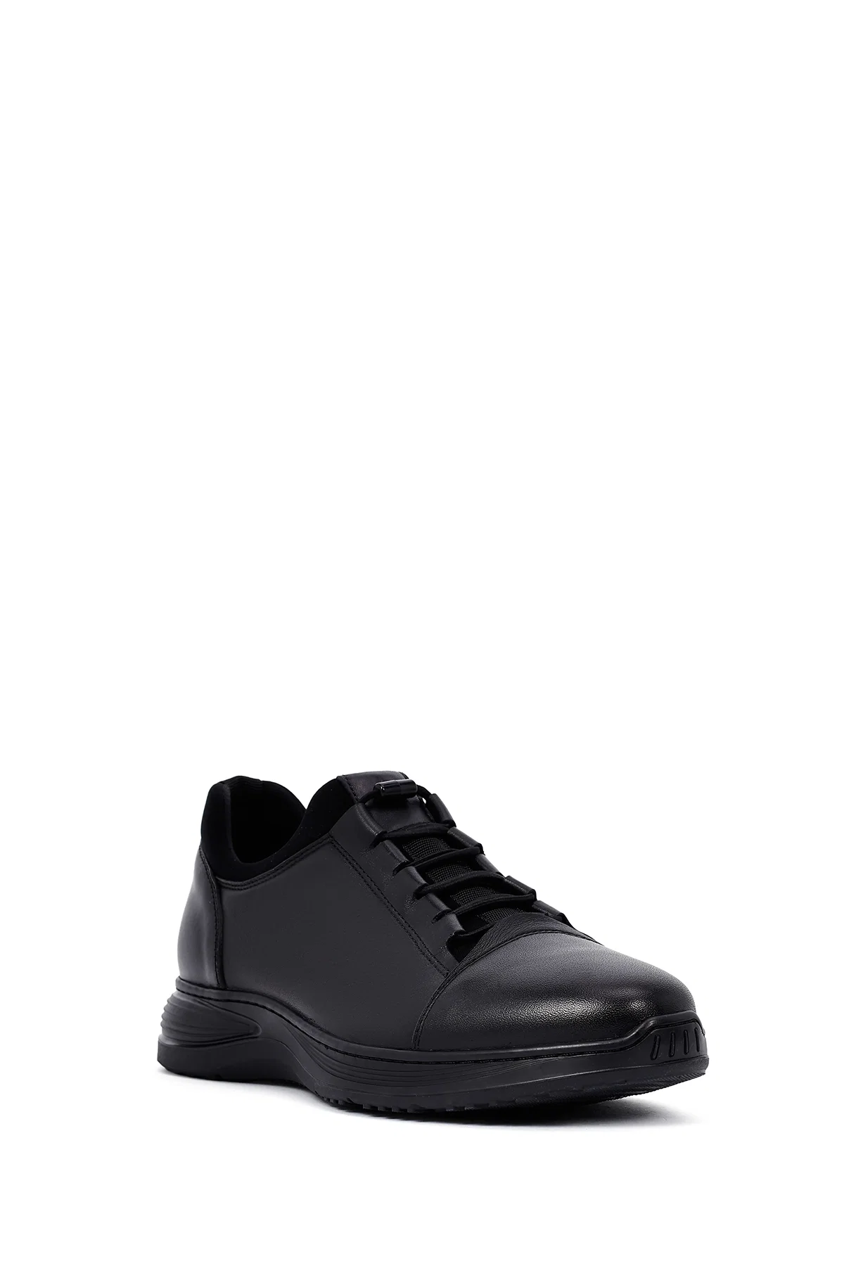 Erkek Siyah Bağcıklı Deri Casual Sneaker - Image 6