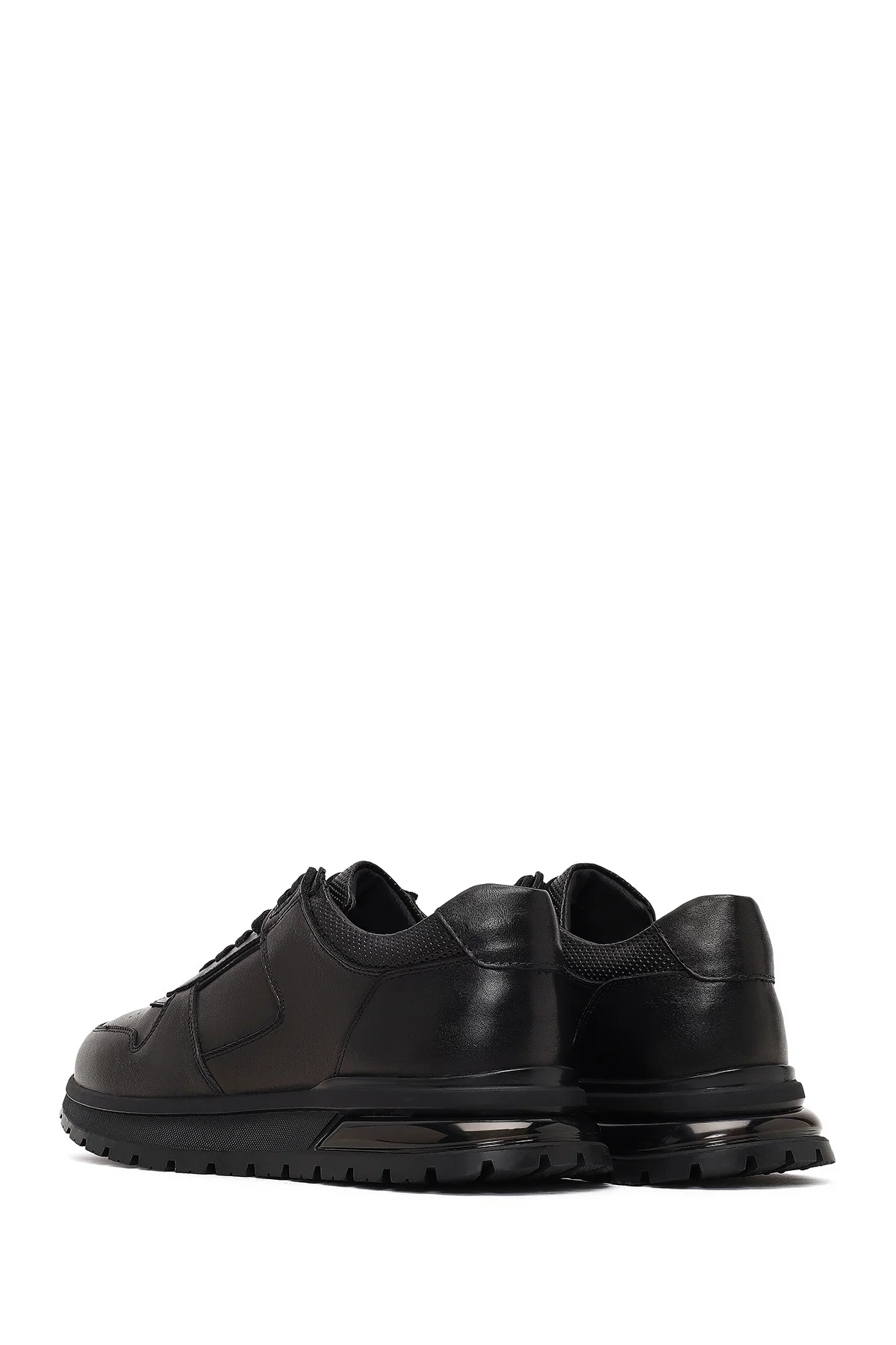 Erkek Siyah Bağcıklı Deri Casual Sneaker - Image 5