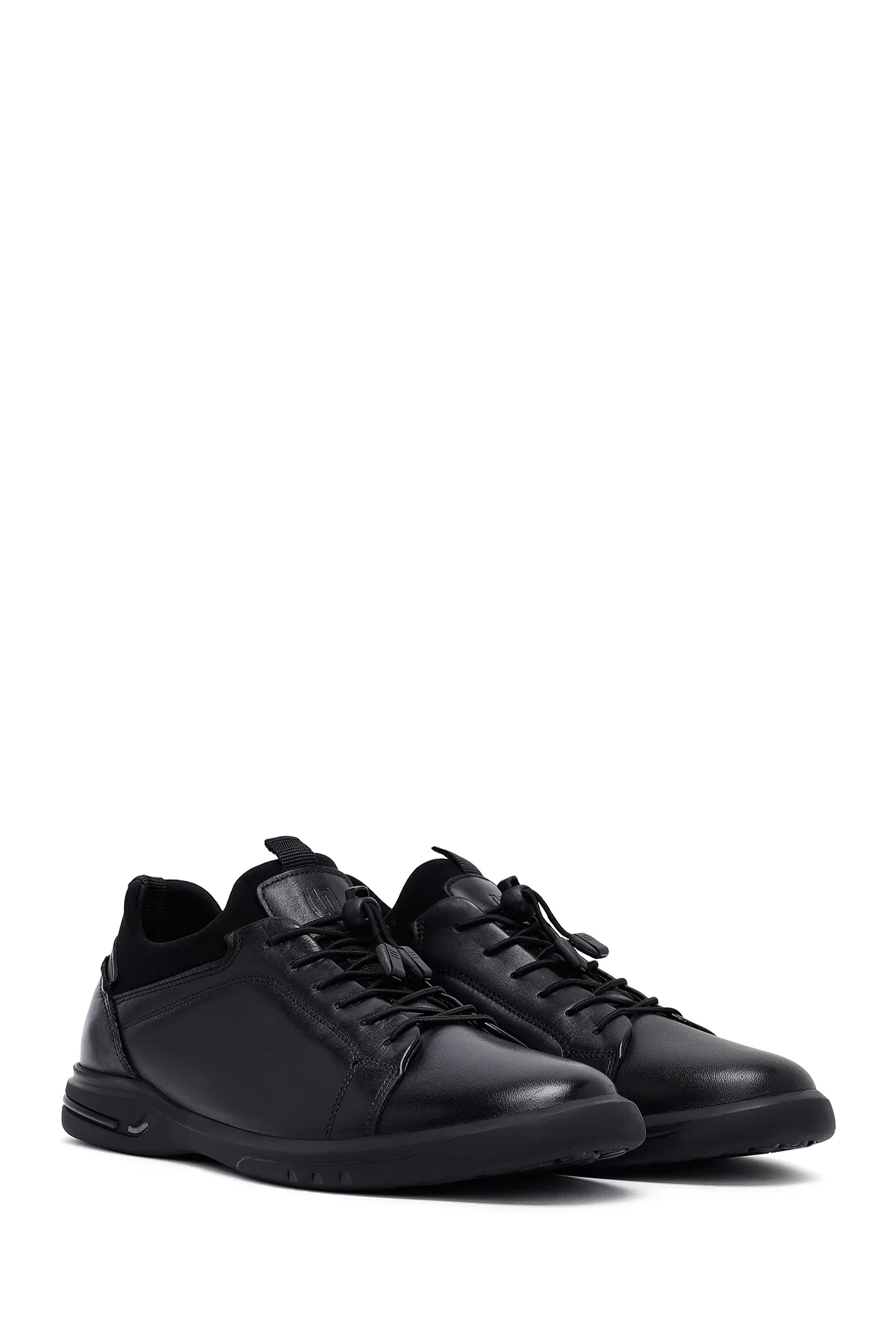 Erkek Siyah Bağcıklı Deri Casual Sneaker - Image 3