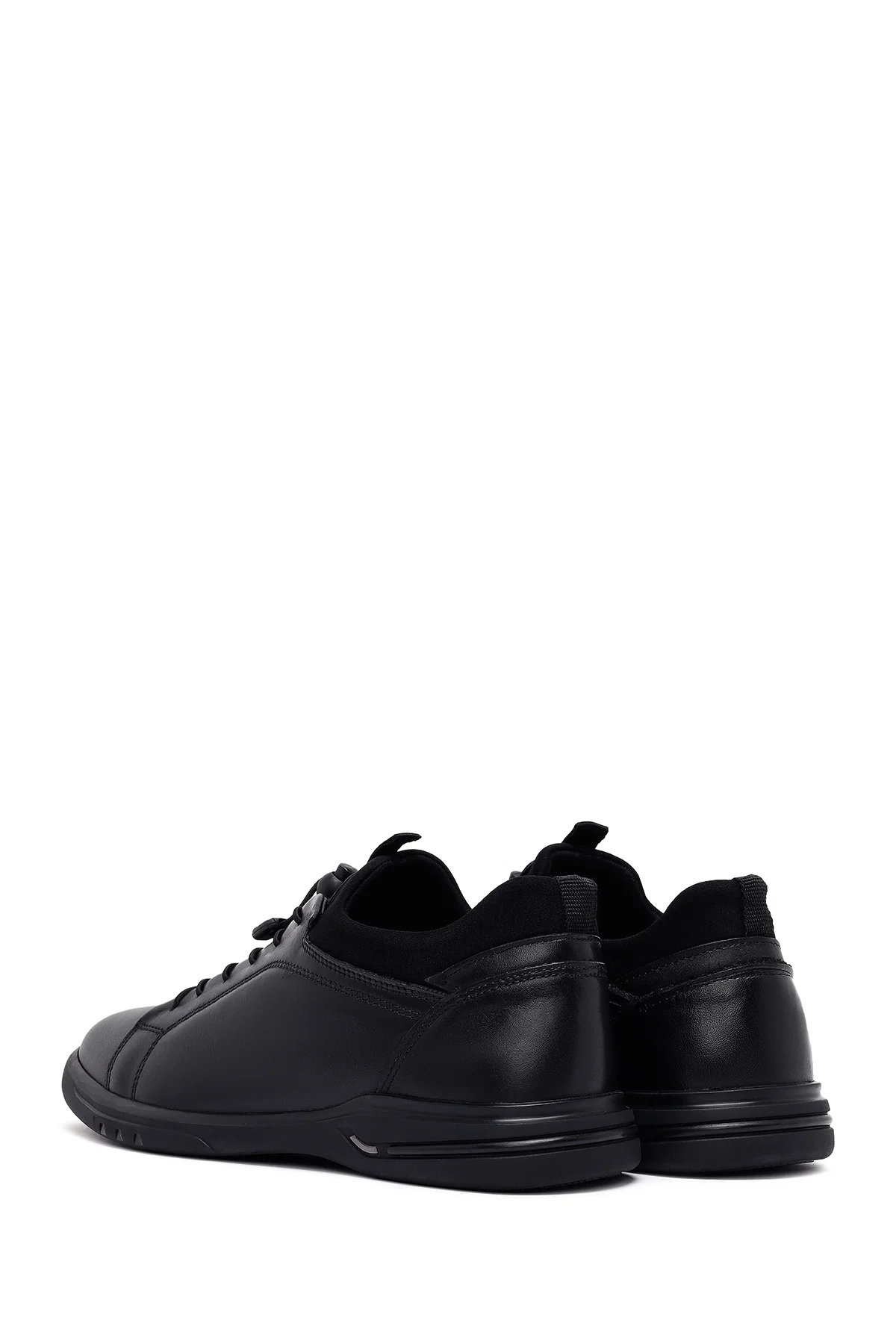 Erkek Siyah Bağcıklı Deri Casual Sneaker - Image 5