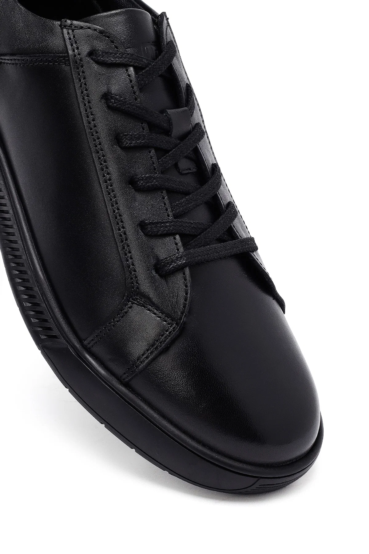 Erkek Siyah Bağcıklı Deri Casual Sneaker - Image 10