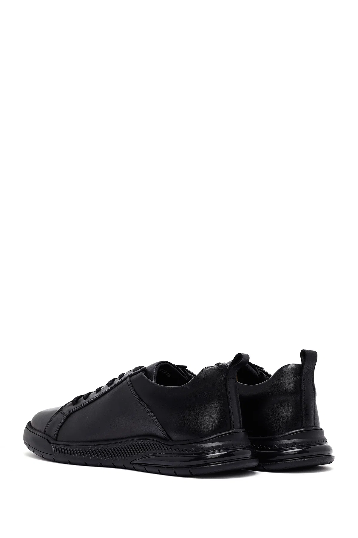 Erkek Siyah Bağcıklı Deri Casual Sneaker - Image 5
