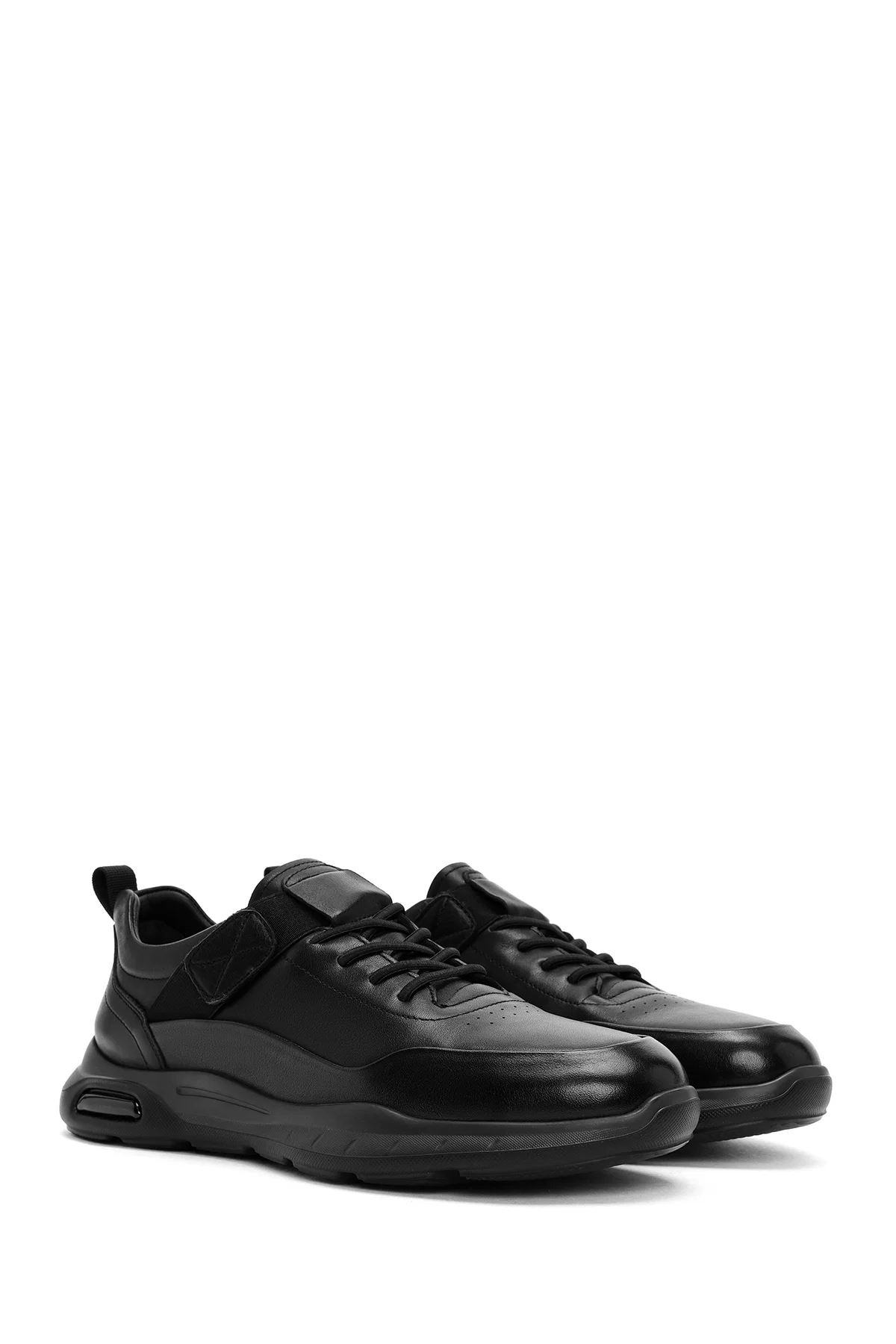 Erkek Siyah Bağcıklı Deri Casual Sneaker - Image 3
